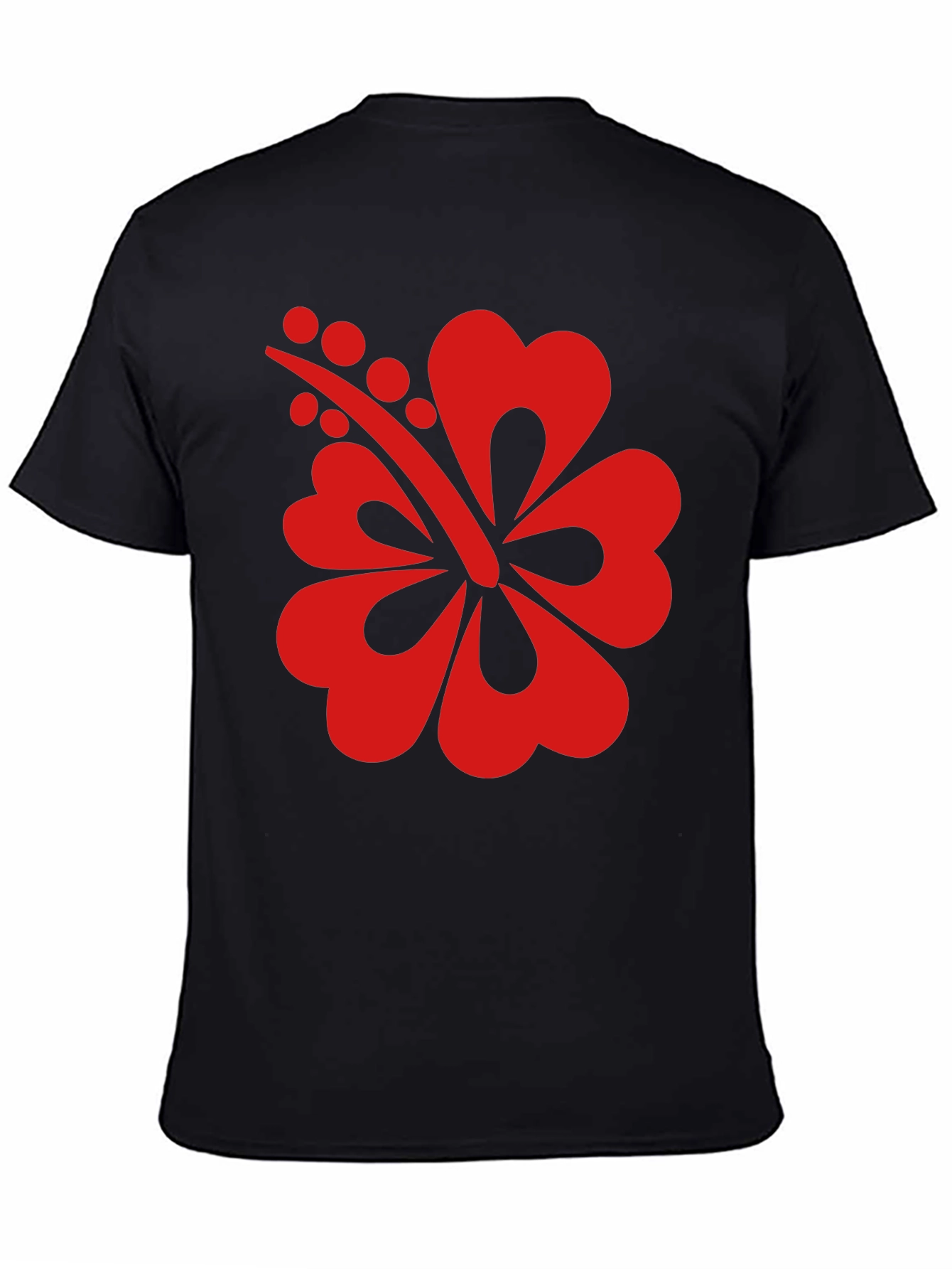 Black T-Shirt with Red Hibiscus Flower Graphic