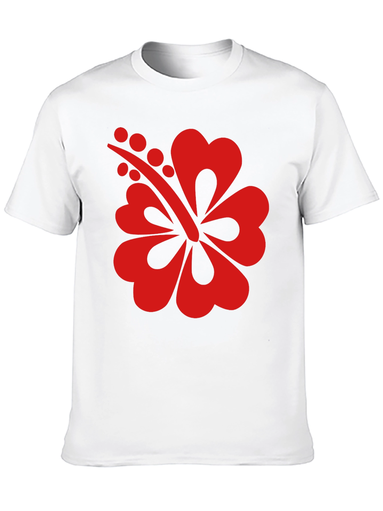 Black T-Shirt with Red Hibiscus Flower Graphic