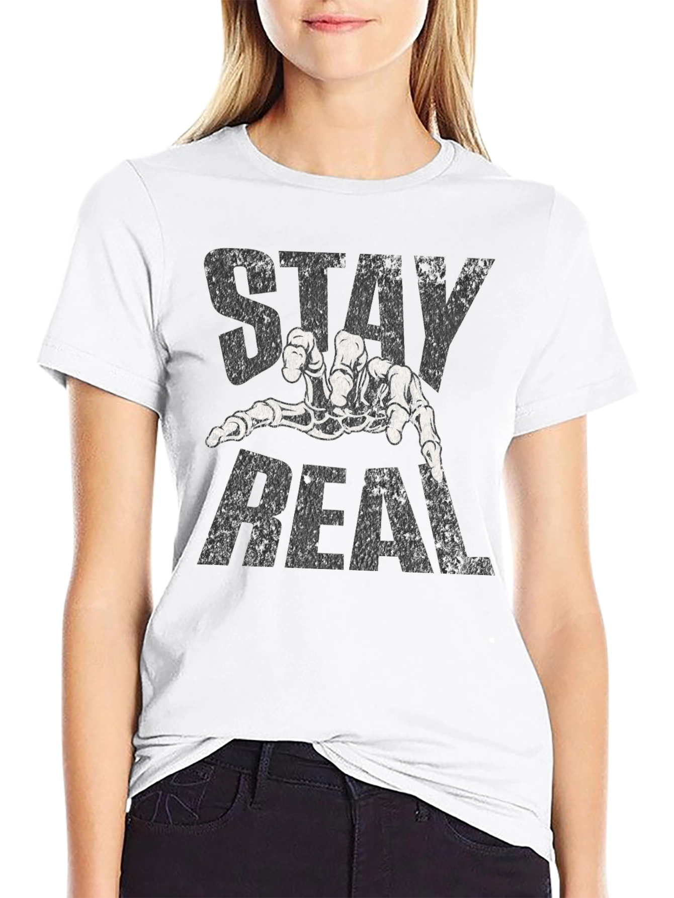 Stay Real Skeleton Hand Black T-Shirt
