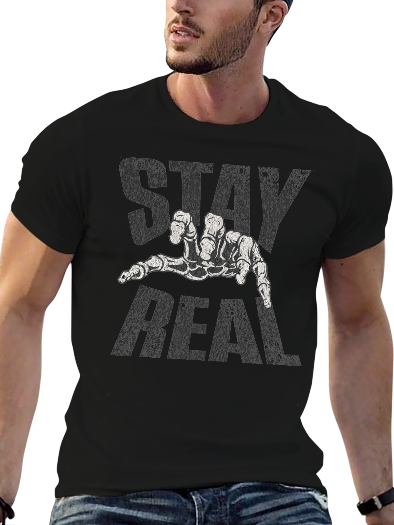 Stay Real Skeleton Hand Black T-Shirt