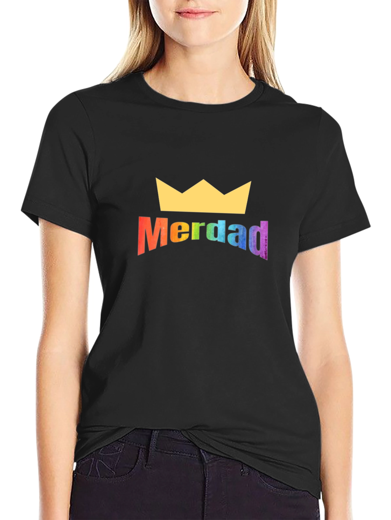 MerDAD Rainbow Crown Black T-Shirt