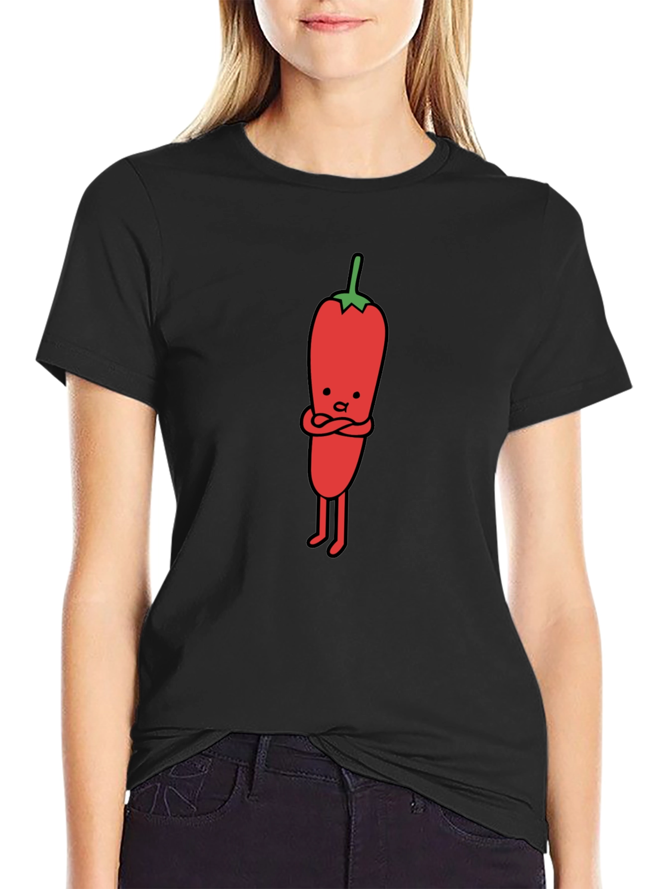 Cartoon Chili Pepper Black T-Shirt