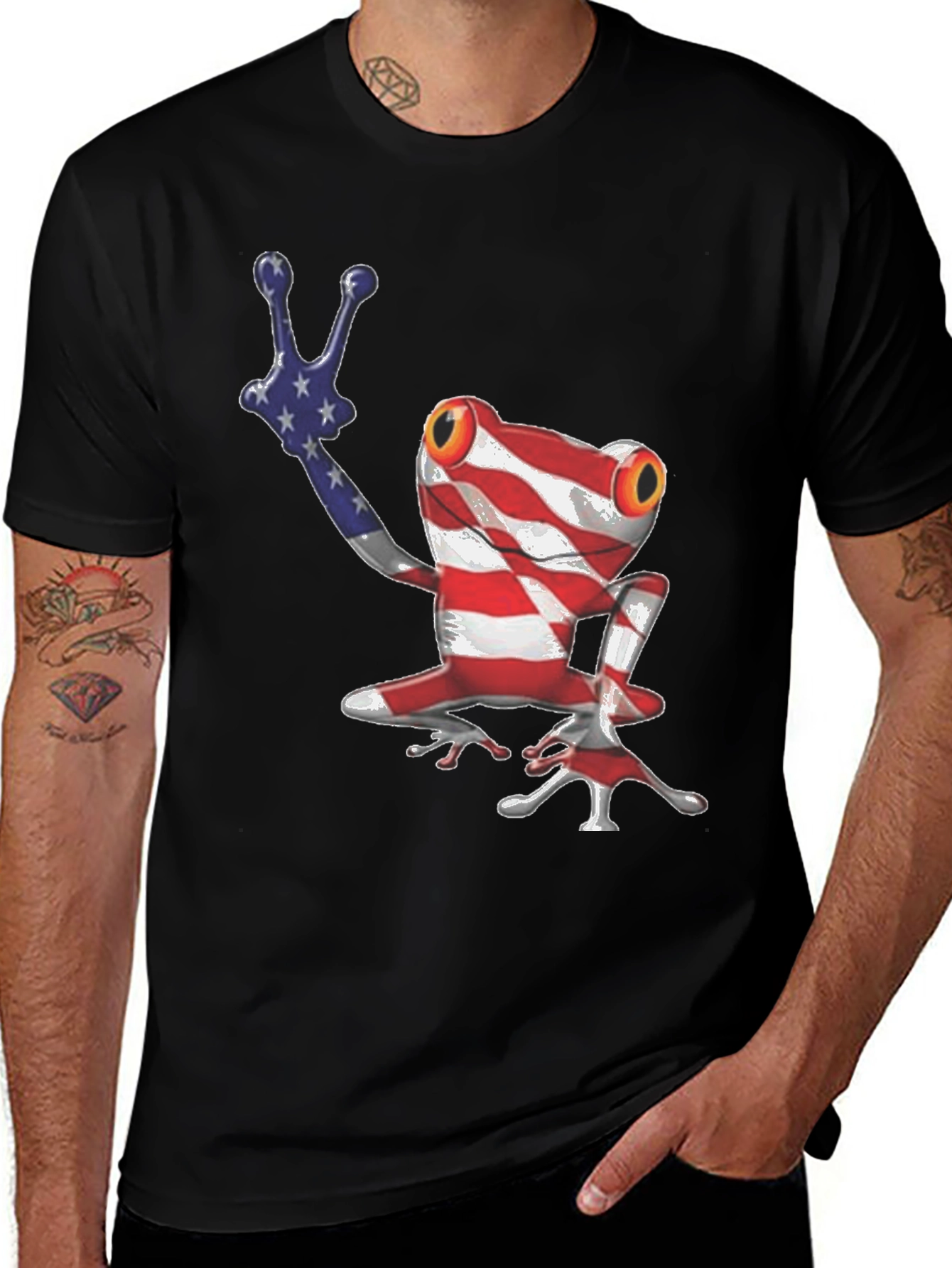 Patriotic Frog T-Shirt - American Flag Design