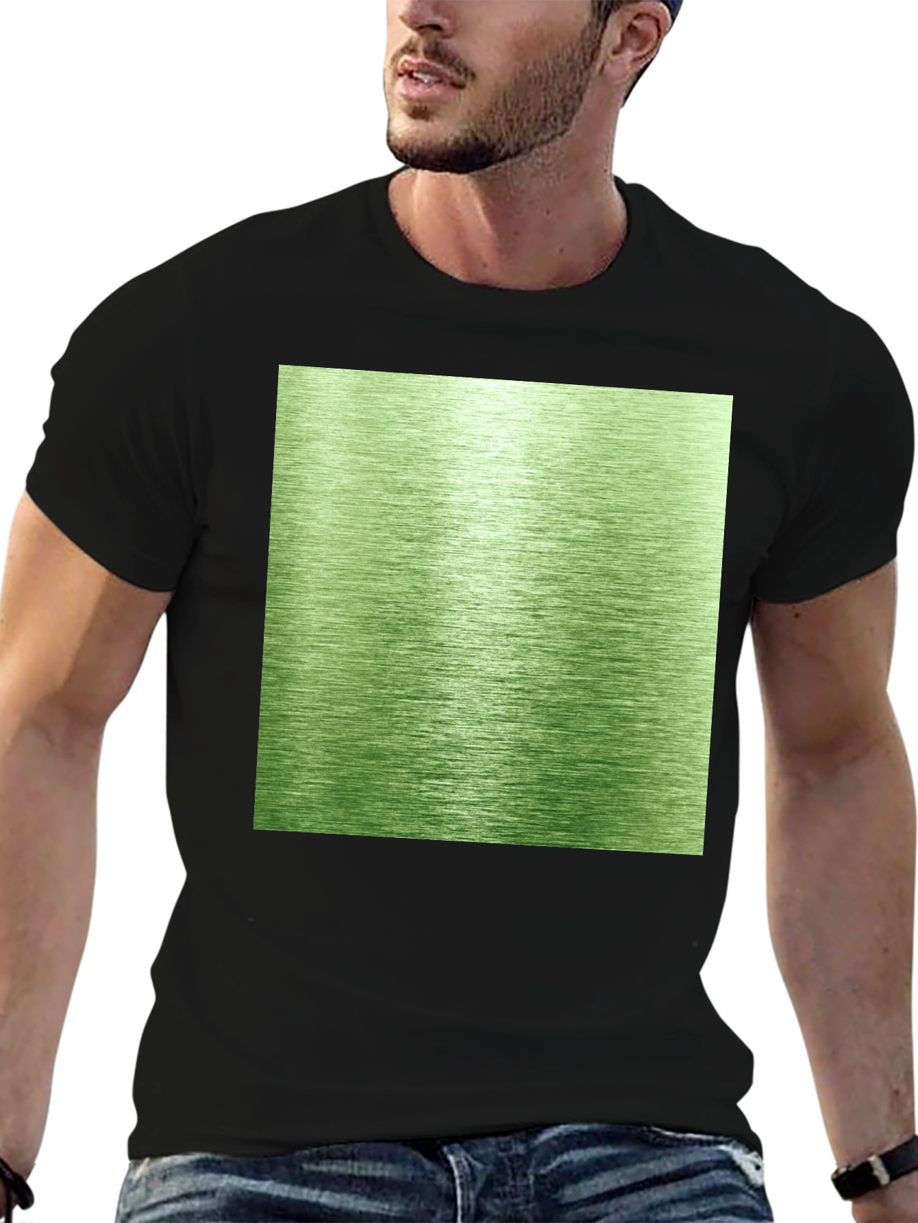 Modern Green Brushed Metal Graphic Tee - Black