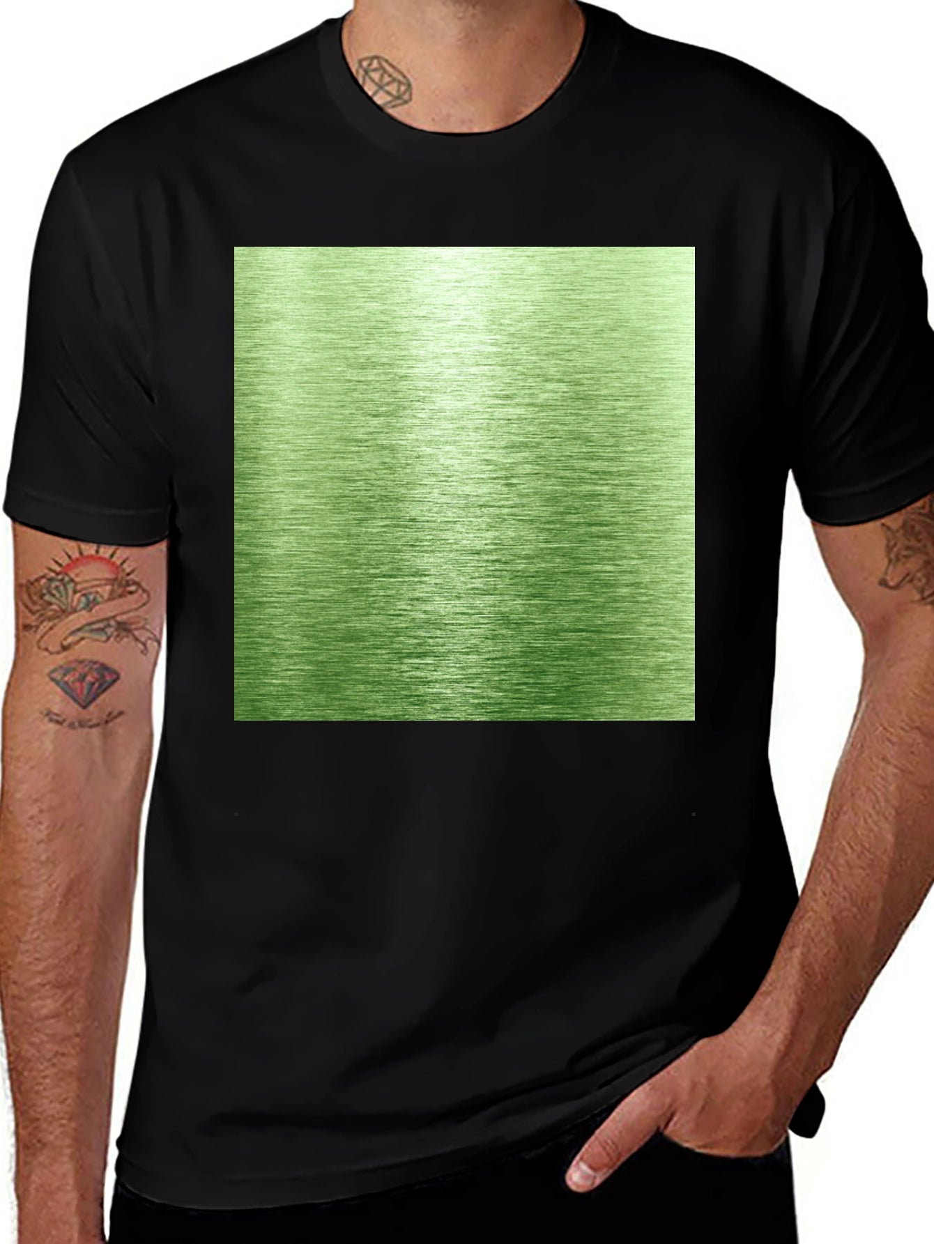 Modern Green Brushed Metal Graphic Tee - Black