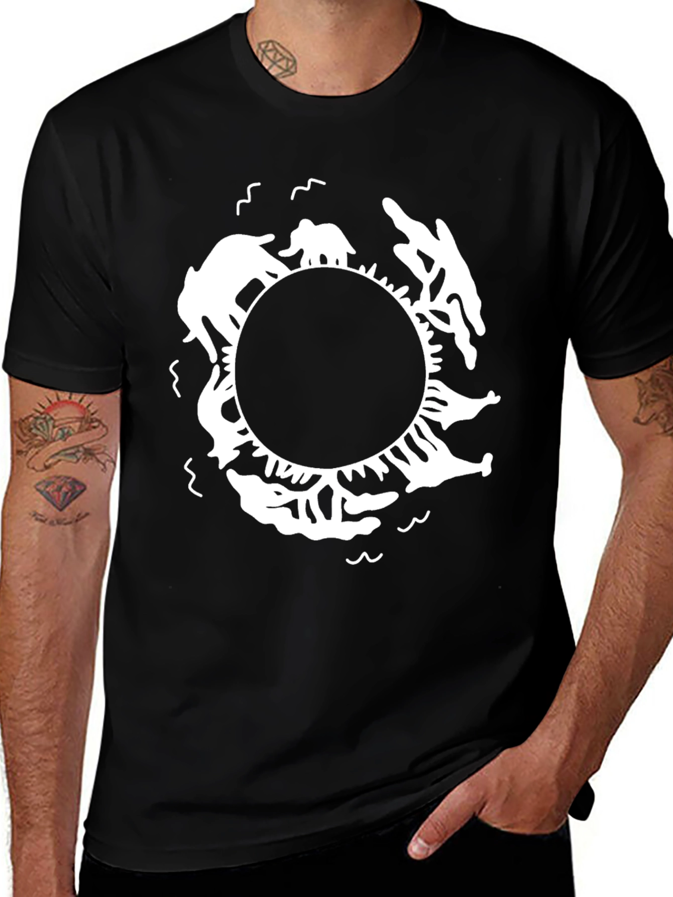 Elephant and Dolphin Circle Graphic Tee