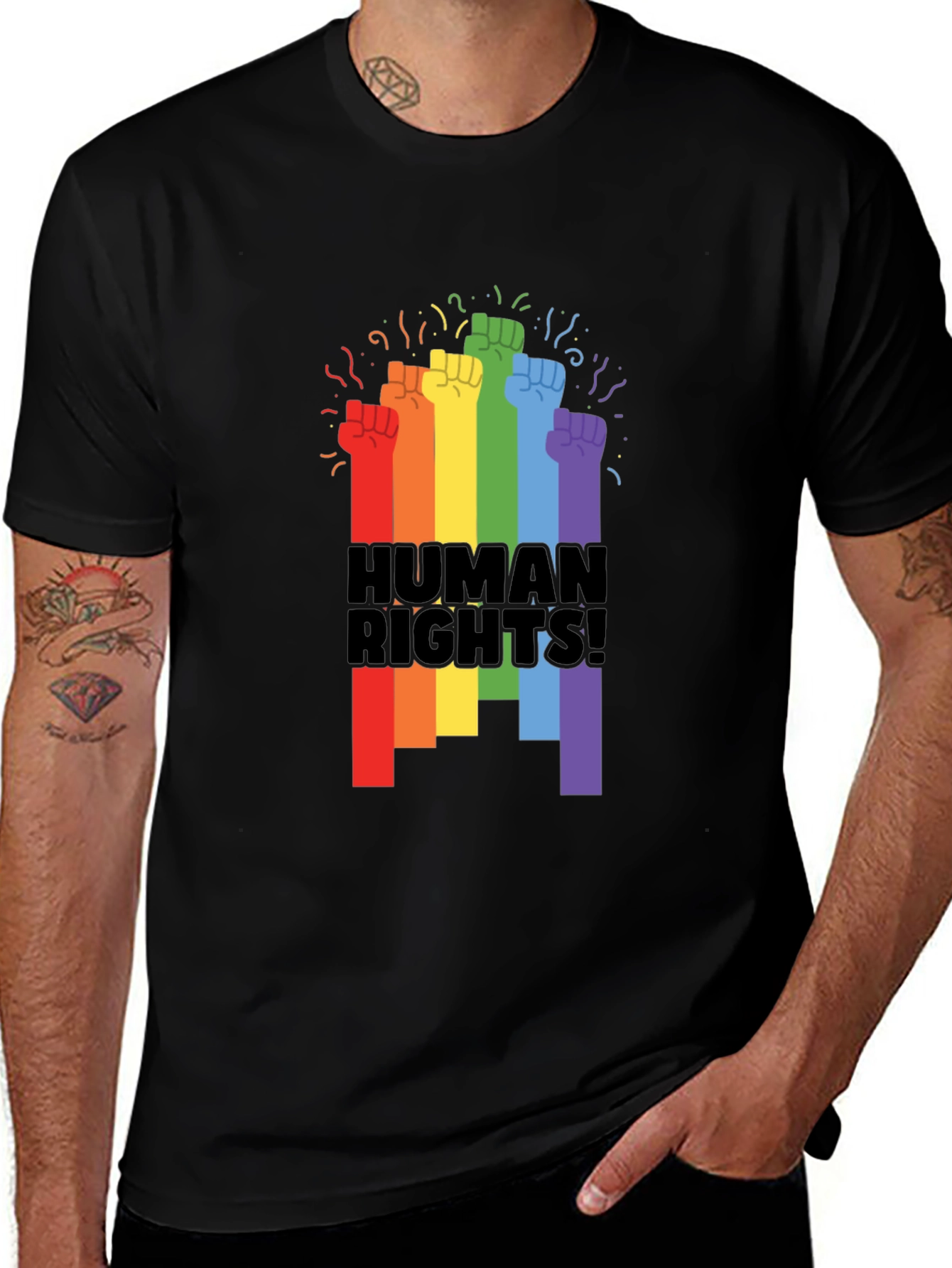 Human Rights Pride Fist Black T-Shirt