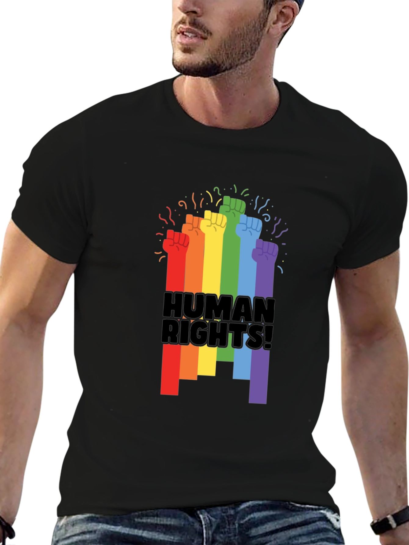 Human Rights Pride Fist Black T-Shirt