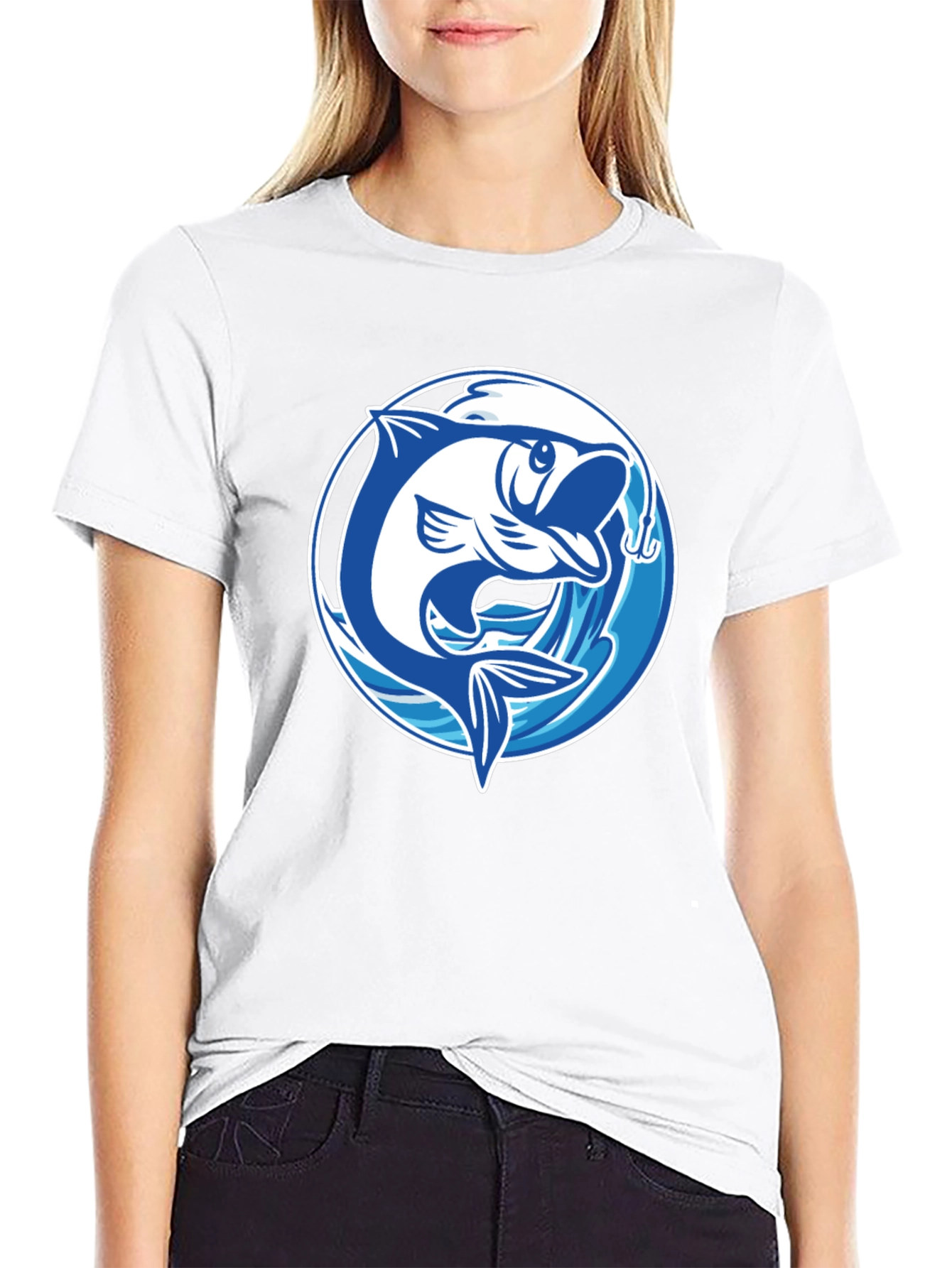 Black Fishing T-Shirt with Fish Graphic