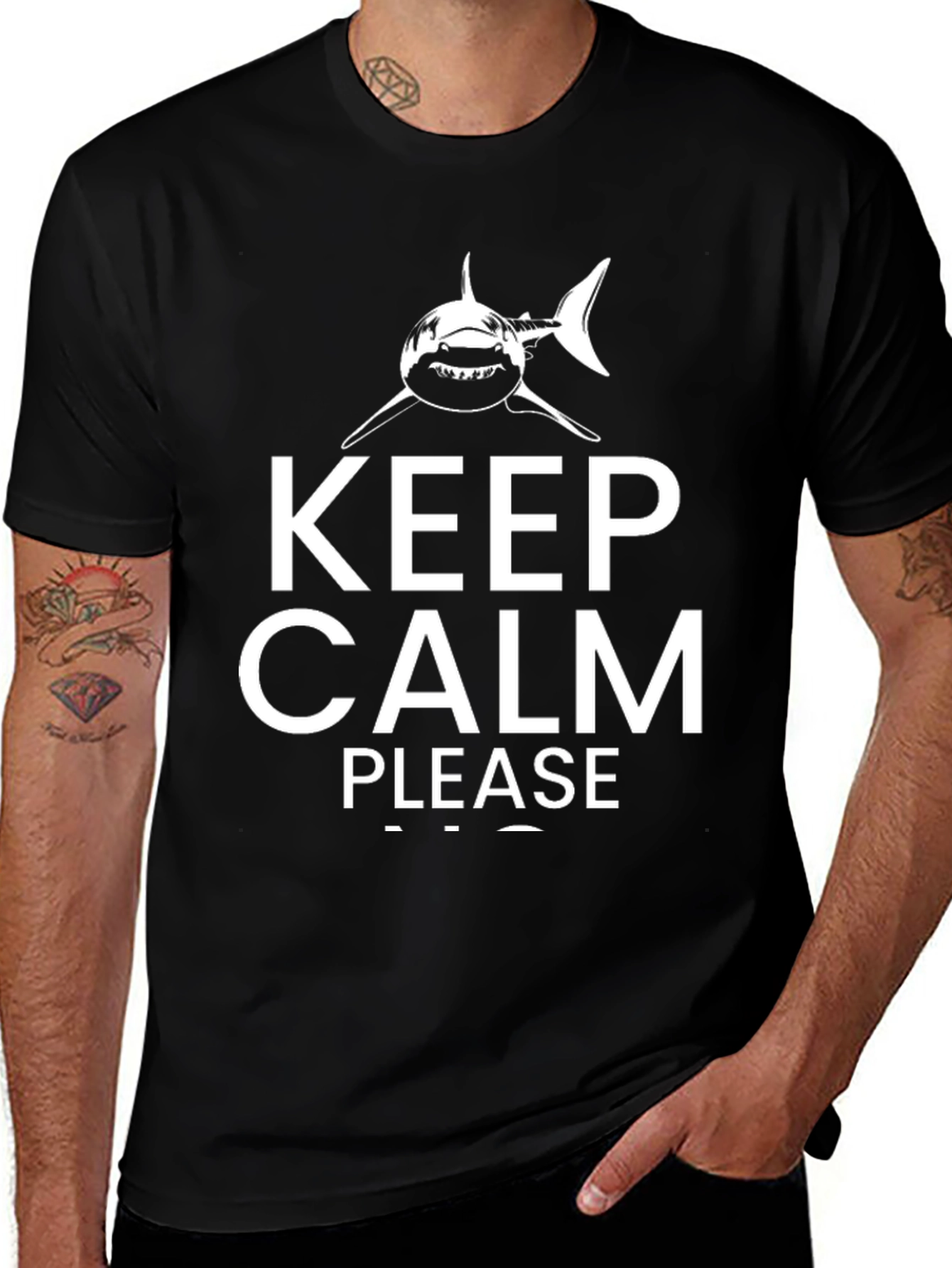 Keep Calm Shark Graphic Black T-Shirt