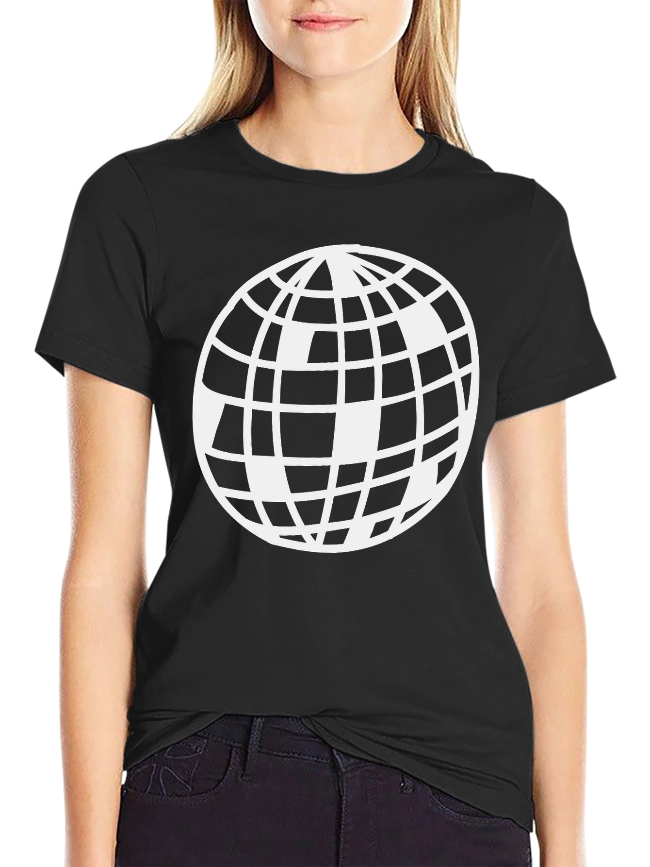 Abstract Globe Graphic Tee - Black Casual T-Shirt