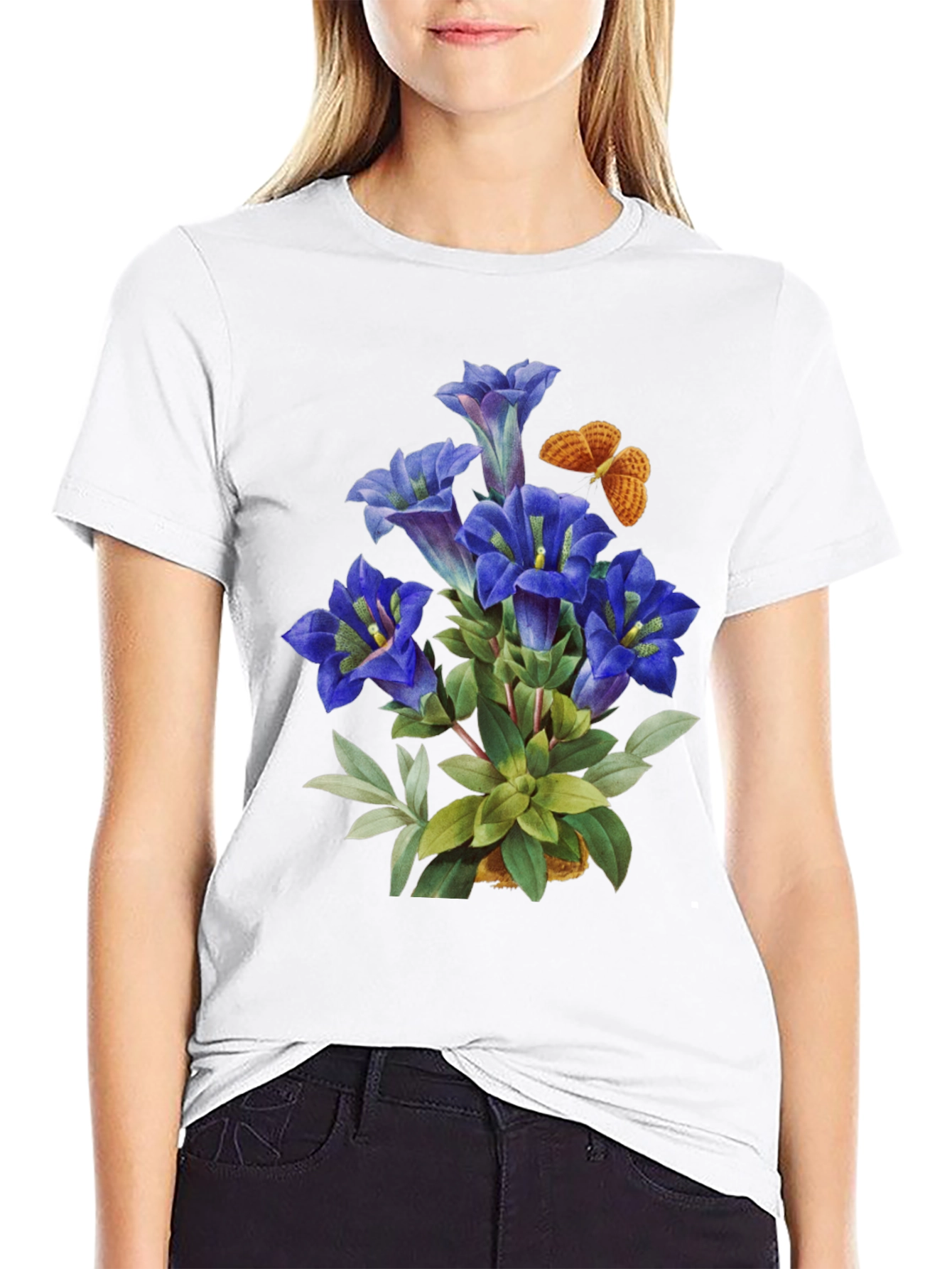 Floral Butterfly Graphic Tee - Black