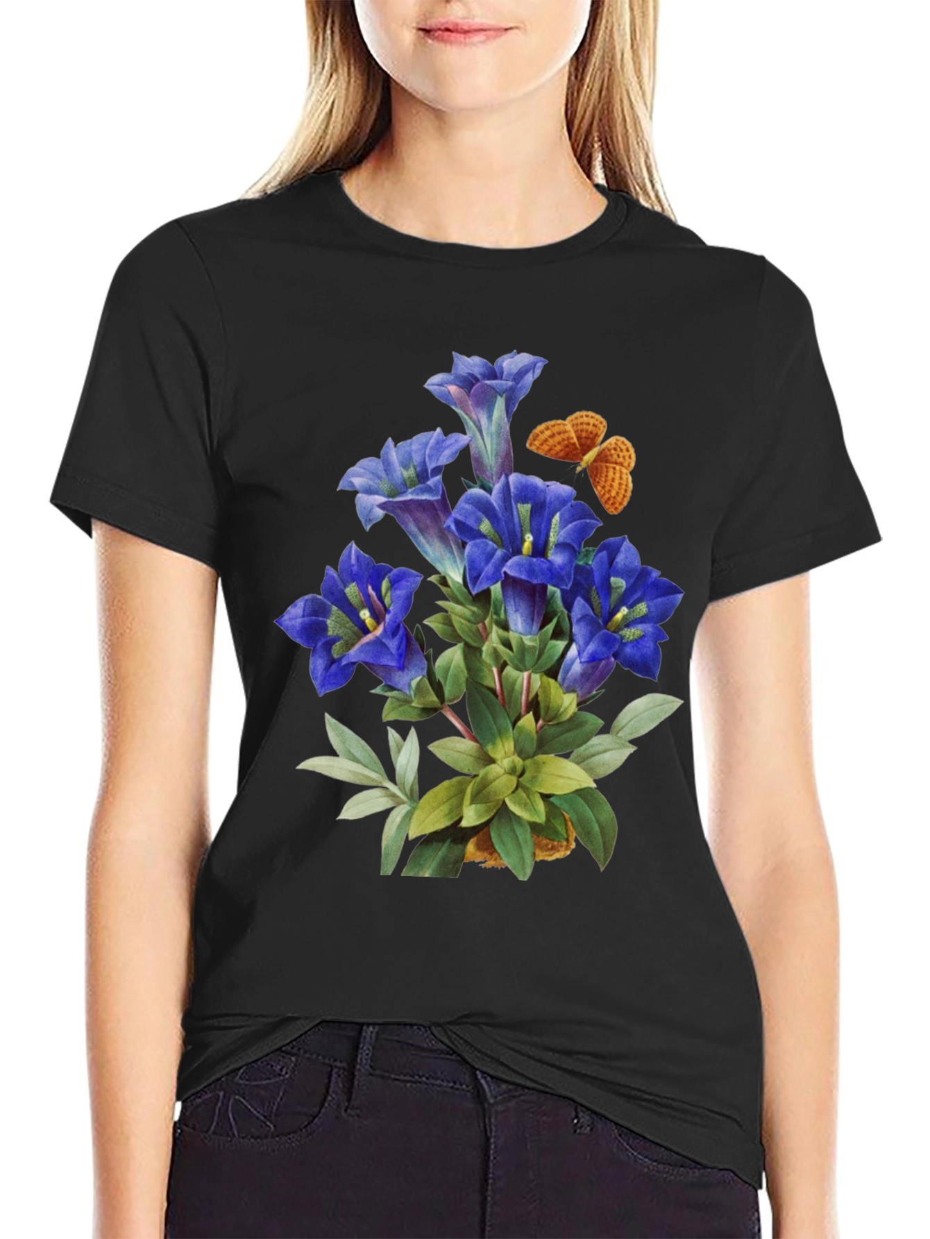 Floral Butterfly Graphic Tee - Black