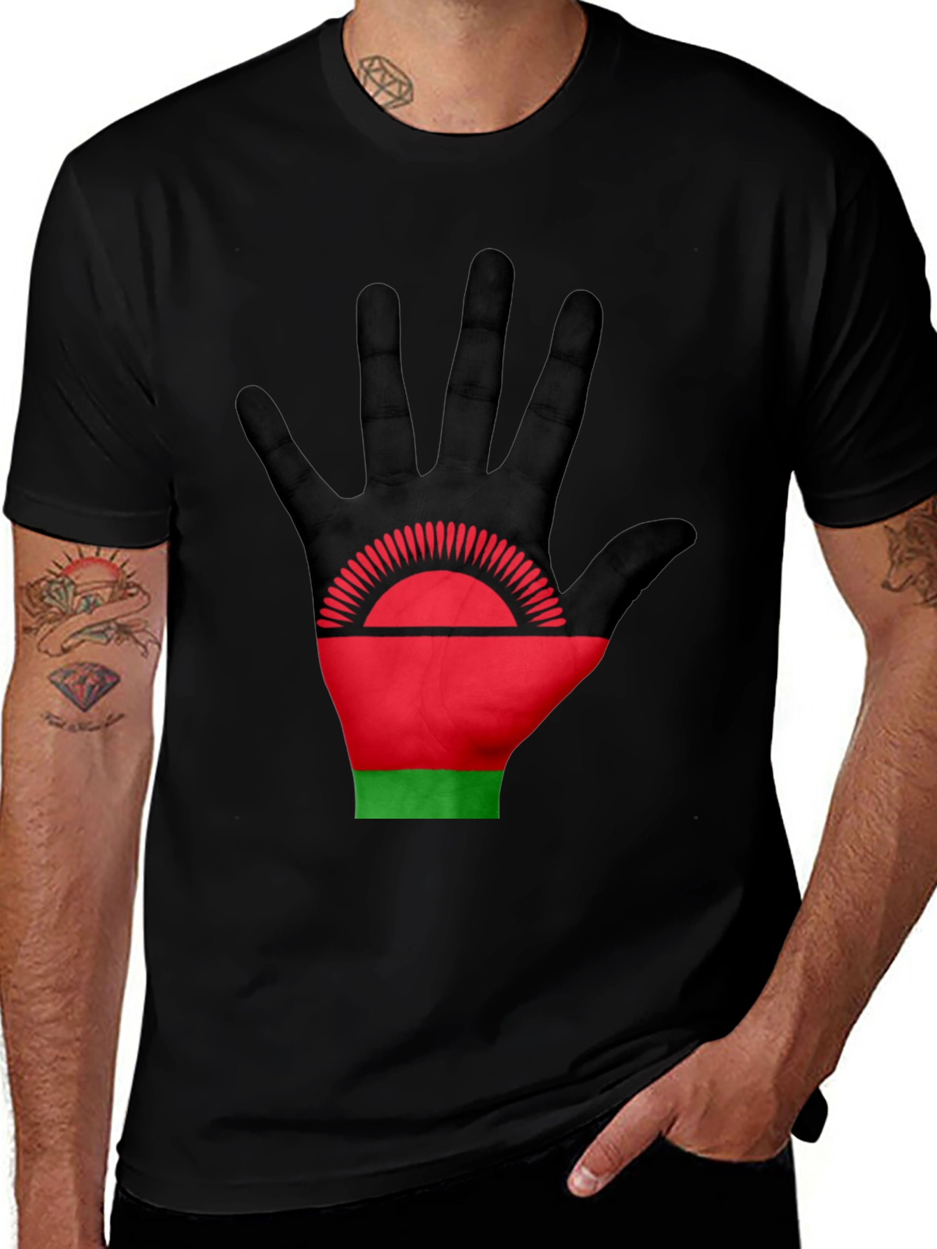 Malawi Flag Hand Graphic T-Shirt