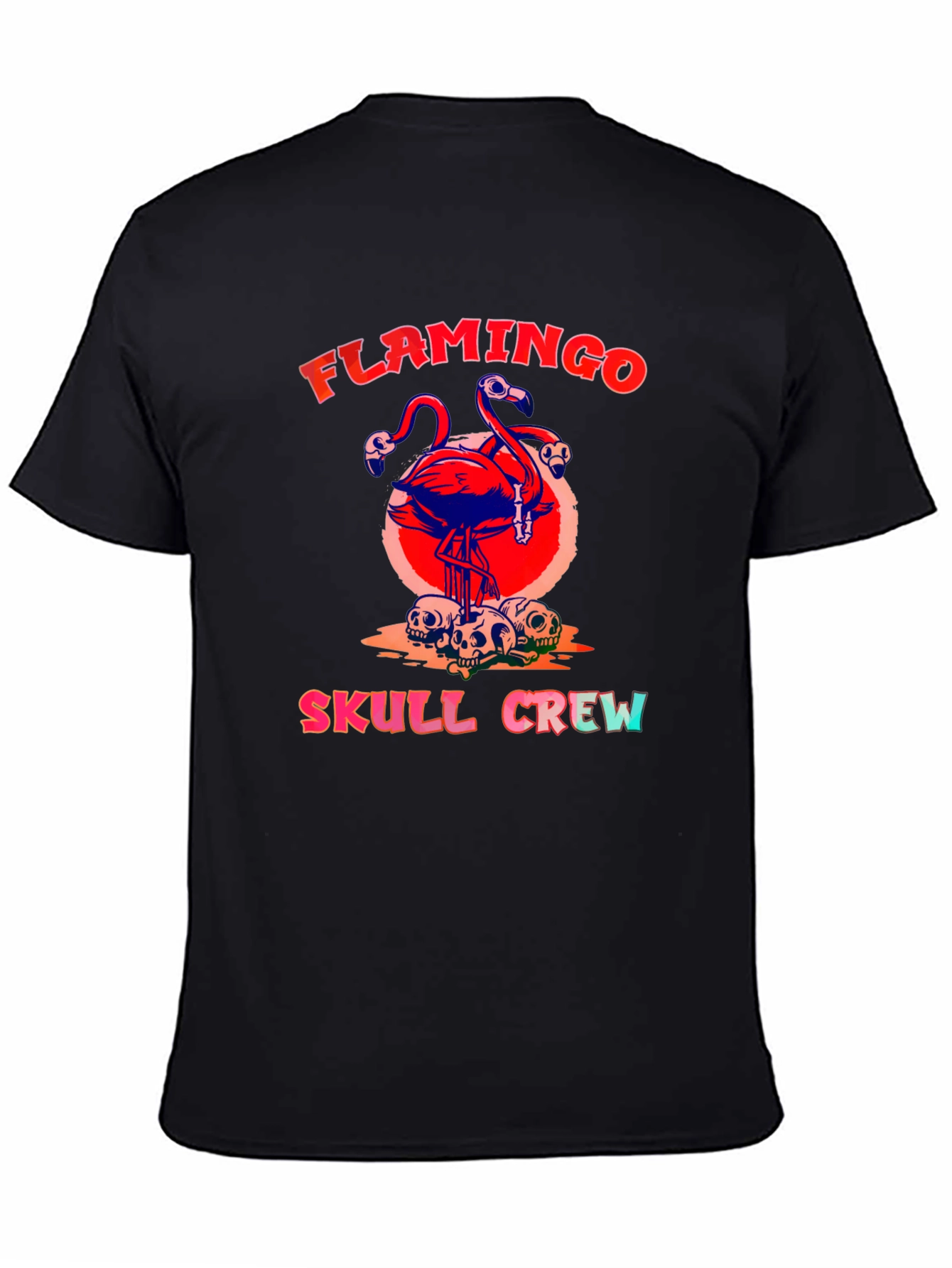 Flamingo Skull Crew Graphic Tee - Black