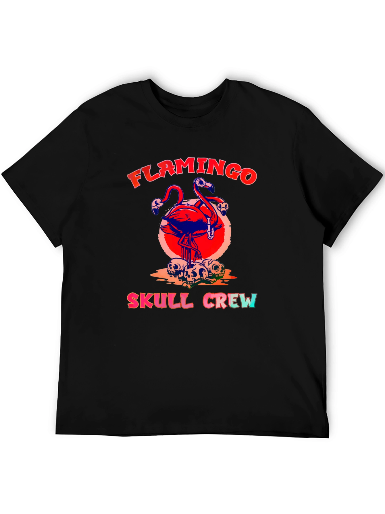 Flamingo Skull Crew Graphic Tee - Black