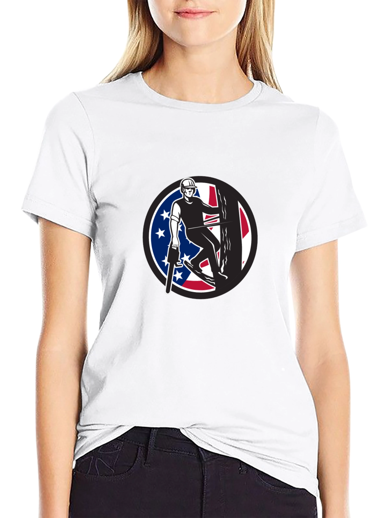 Arborist Tee: Tree Surgeon with American Flag Design