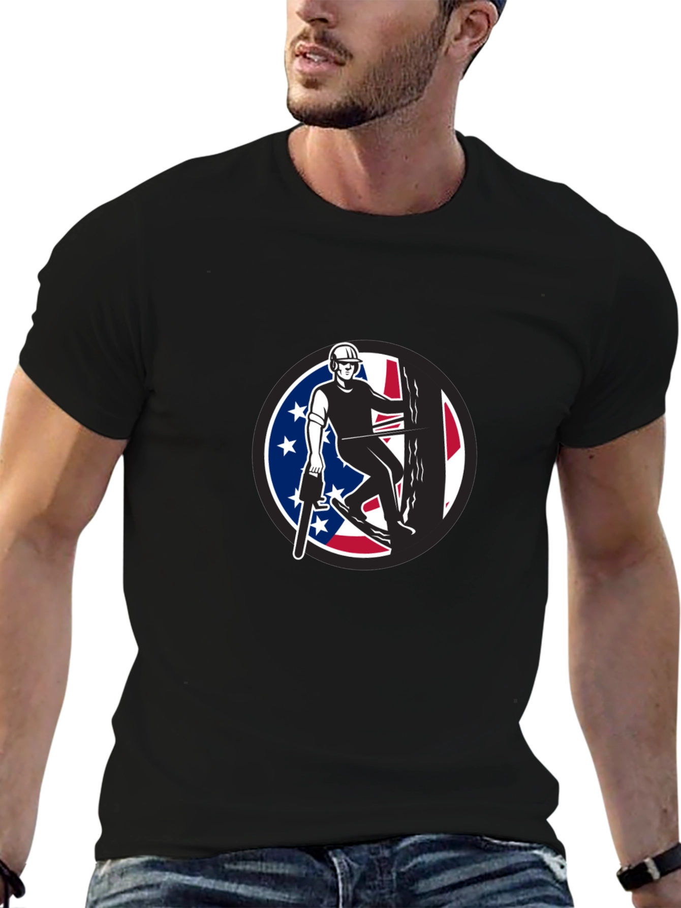 Arborist Tee: Tree Surgeon with American Flag Design