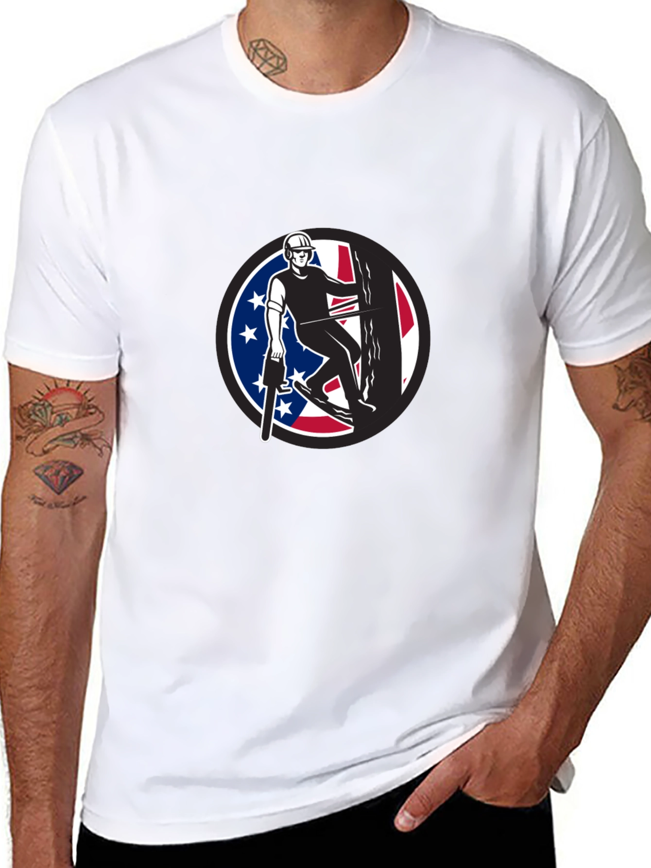 Arborist Tee: Tree Surgeon with American Flag Design