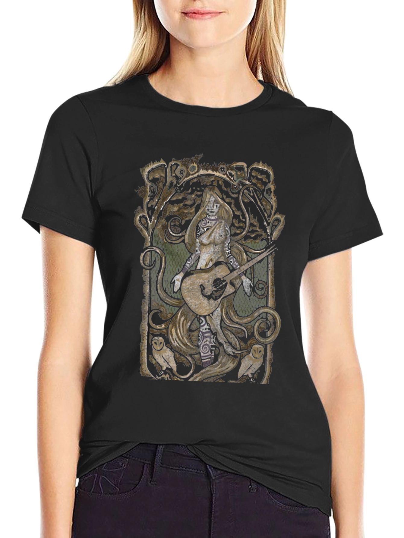 Guitar Goddess Black Graphic Tee