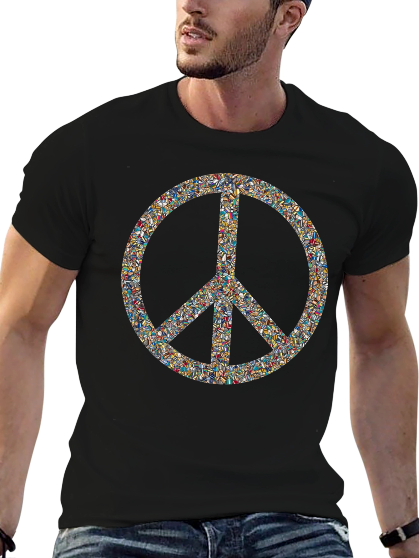 Peace Sign Mosaic Black T-Shirt