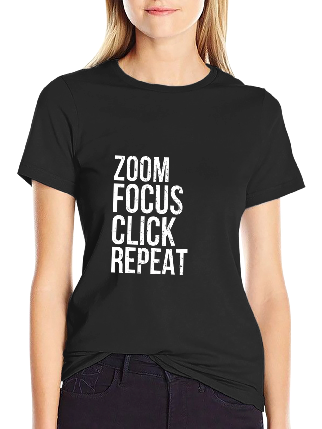 Zoom Focus Click Repeat Black Graphic Tee