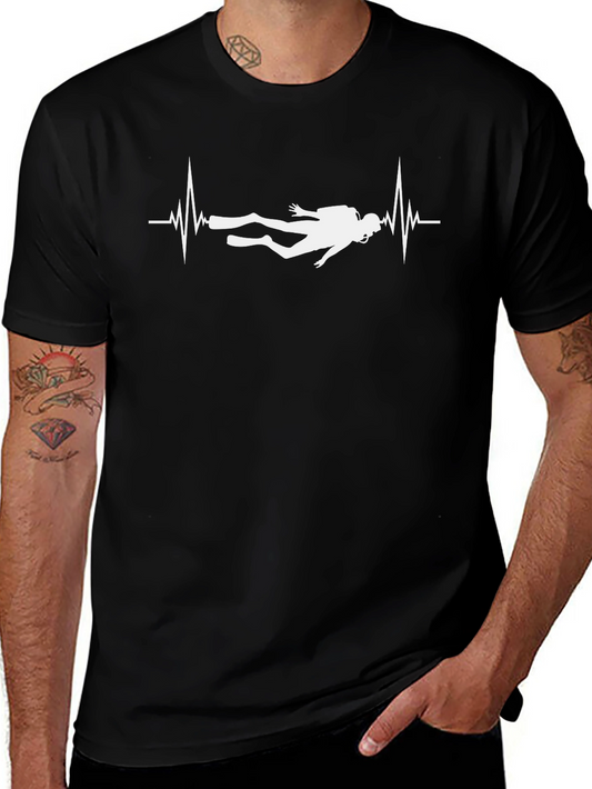 Scuba Diver Heartbeat Graphic Tee - Black Cotton T-Shirt