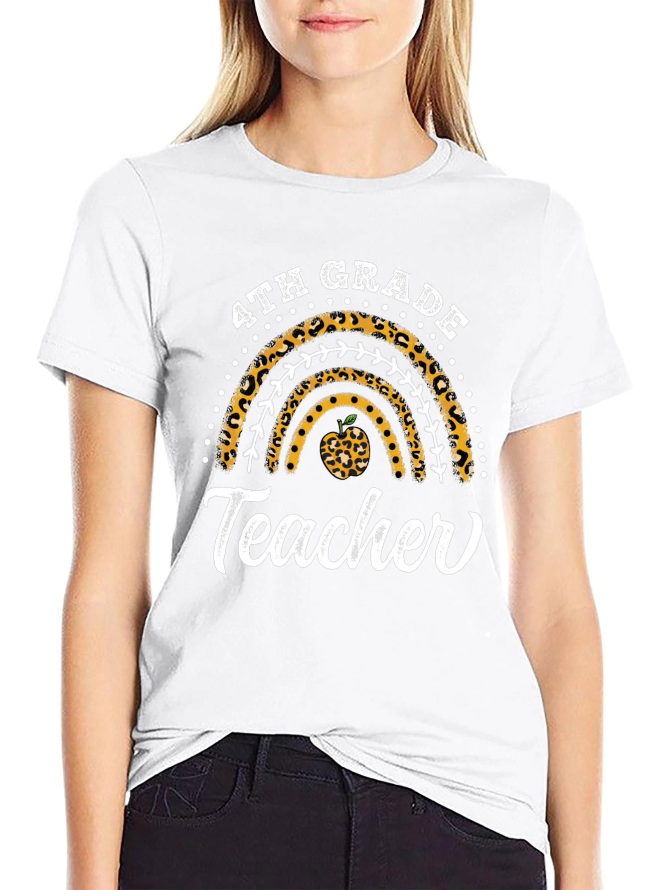 4th Grade Teacher Leopard Rainbow T-Shirt