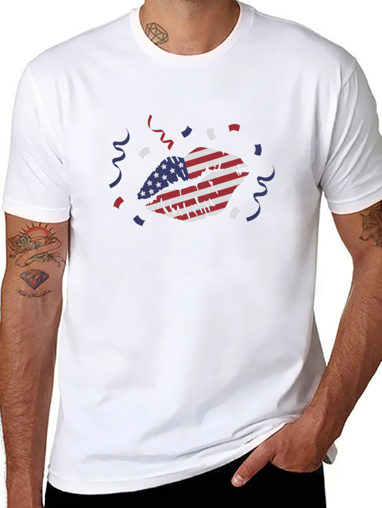 American Flag Lips Graphic Tee - Black