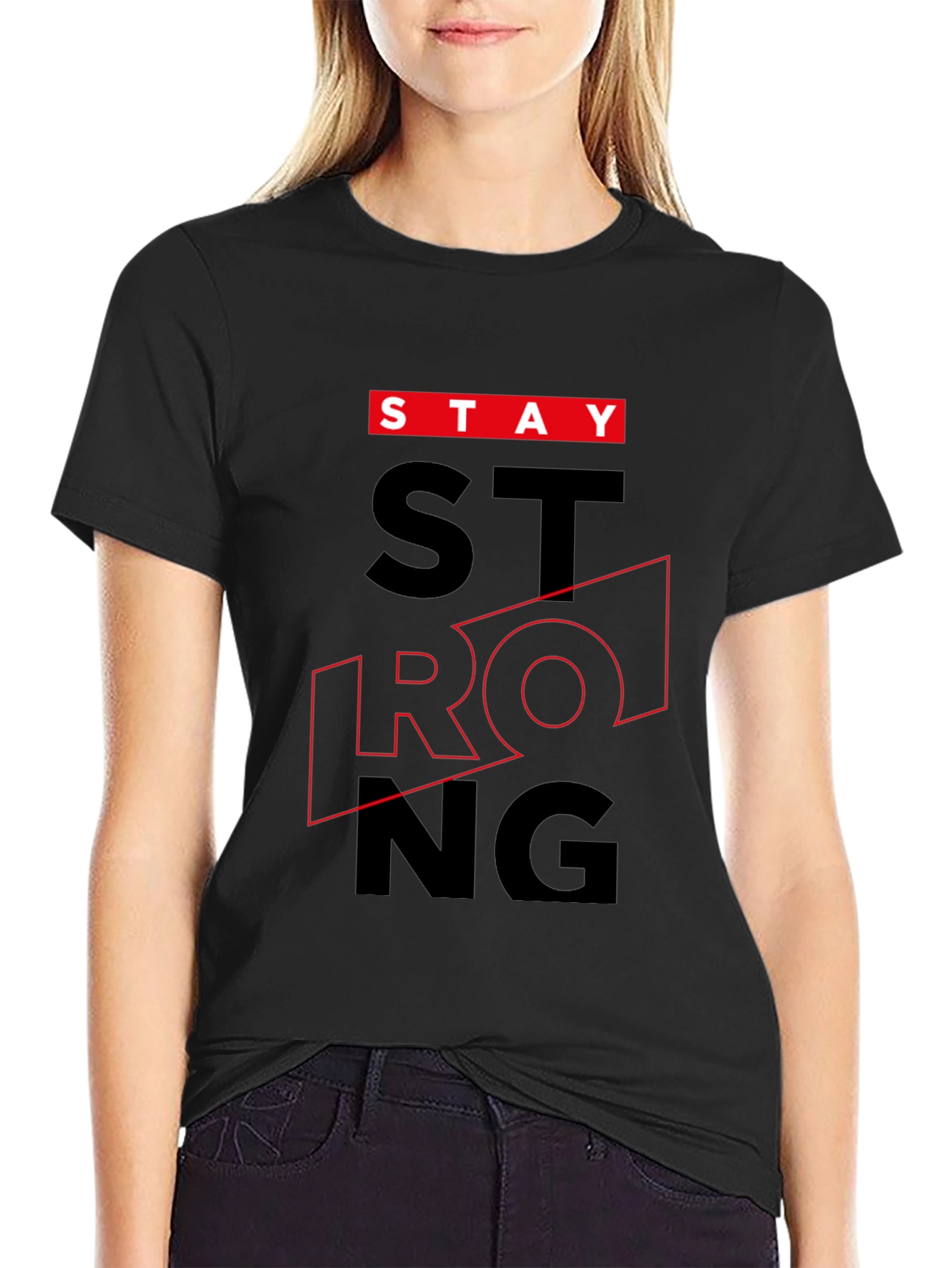 Stay Strong Graphic Tee - Black Cotton T-Shirt