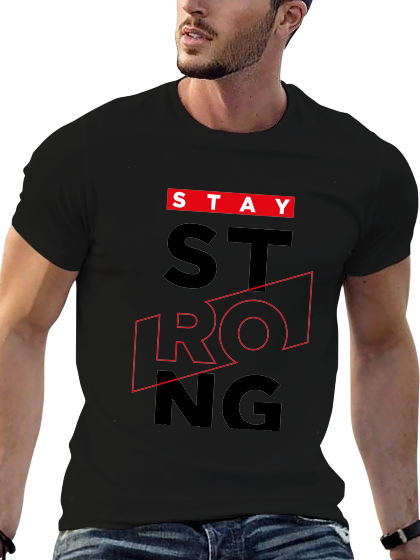 Stay Strong Graphic Tee - Black Cotton T-Shirt