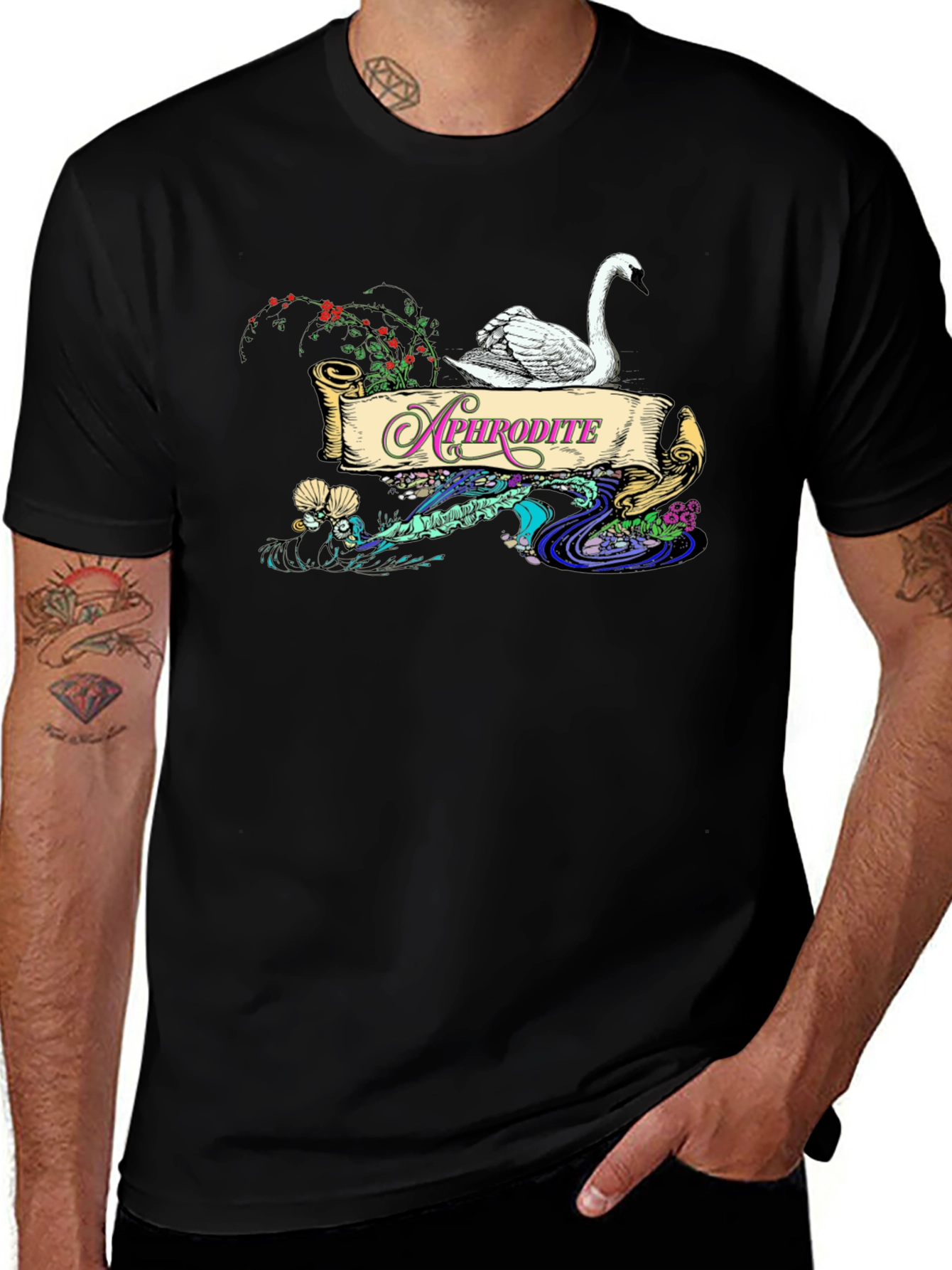 Aphrodite Swan T-Shirt - Elegant Goddess Design