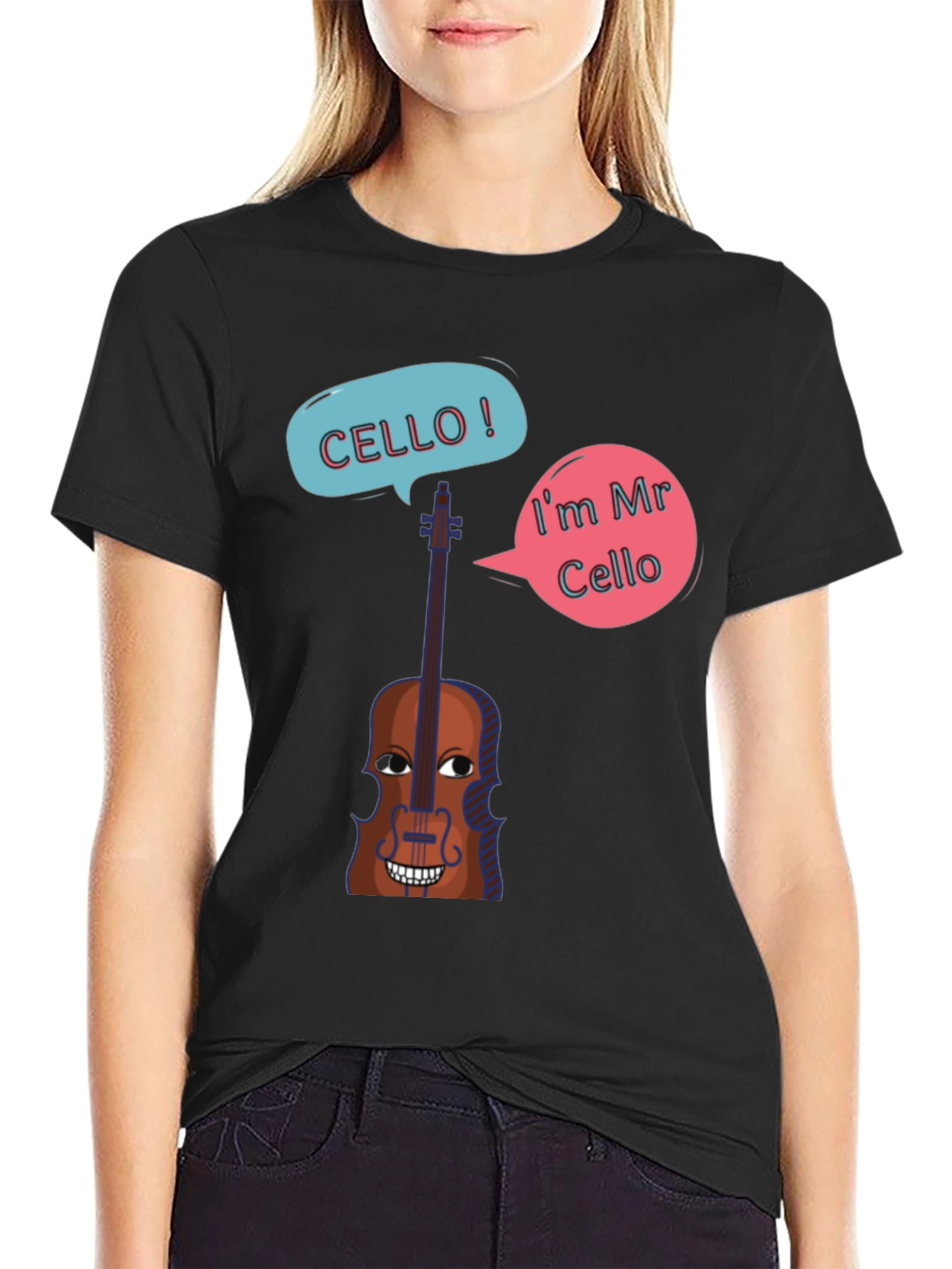 Funny Cello Cartoon Graphic T-Shirt