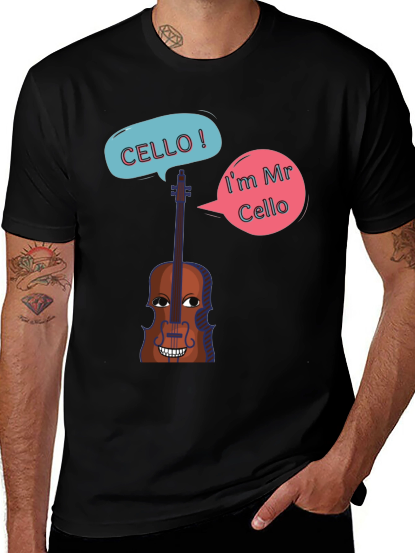 Funny Cello Cartoon Graphic T-Shirt