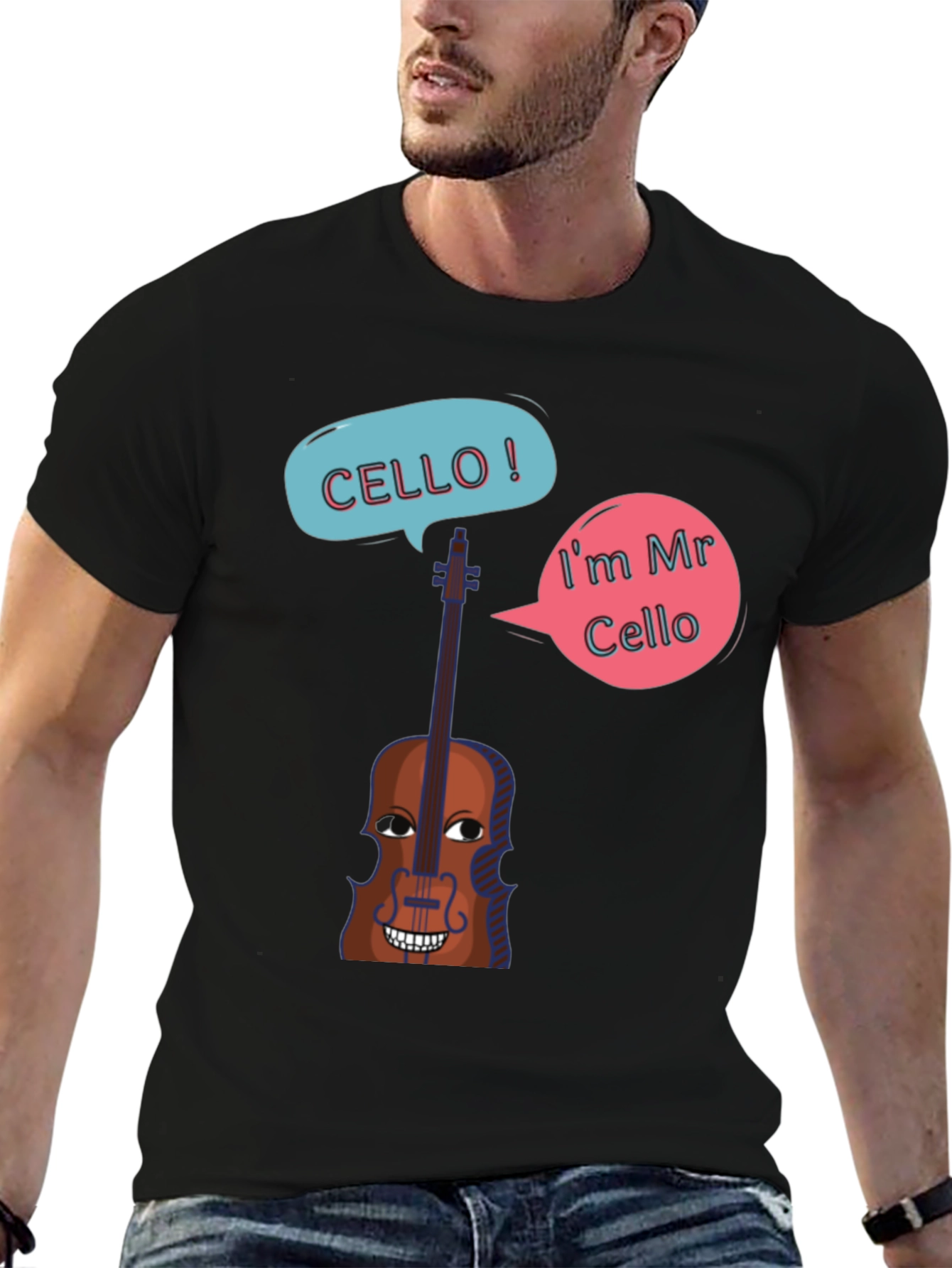 Funny Cello Cartoon Graphic T-Shirt