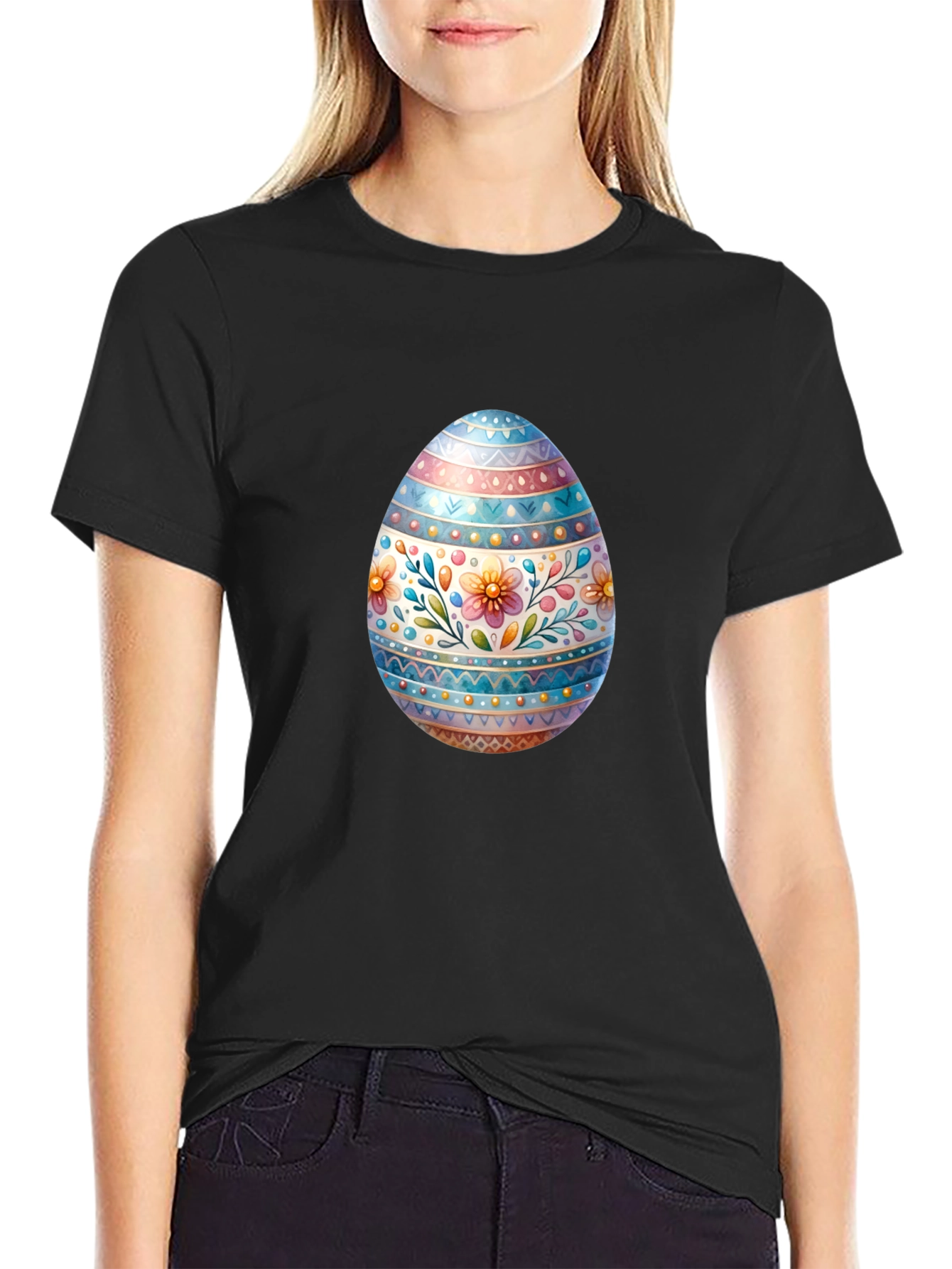 Easter Egg Floral Graphic Tee - Black