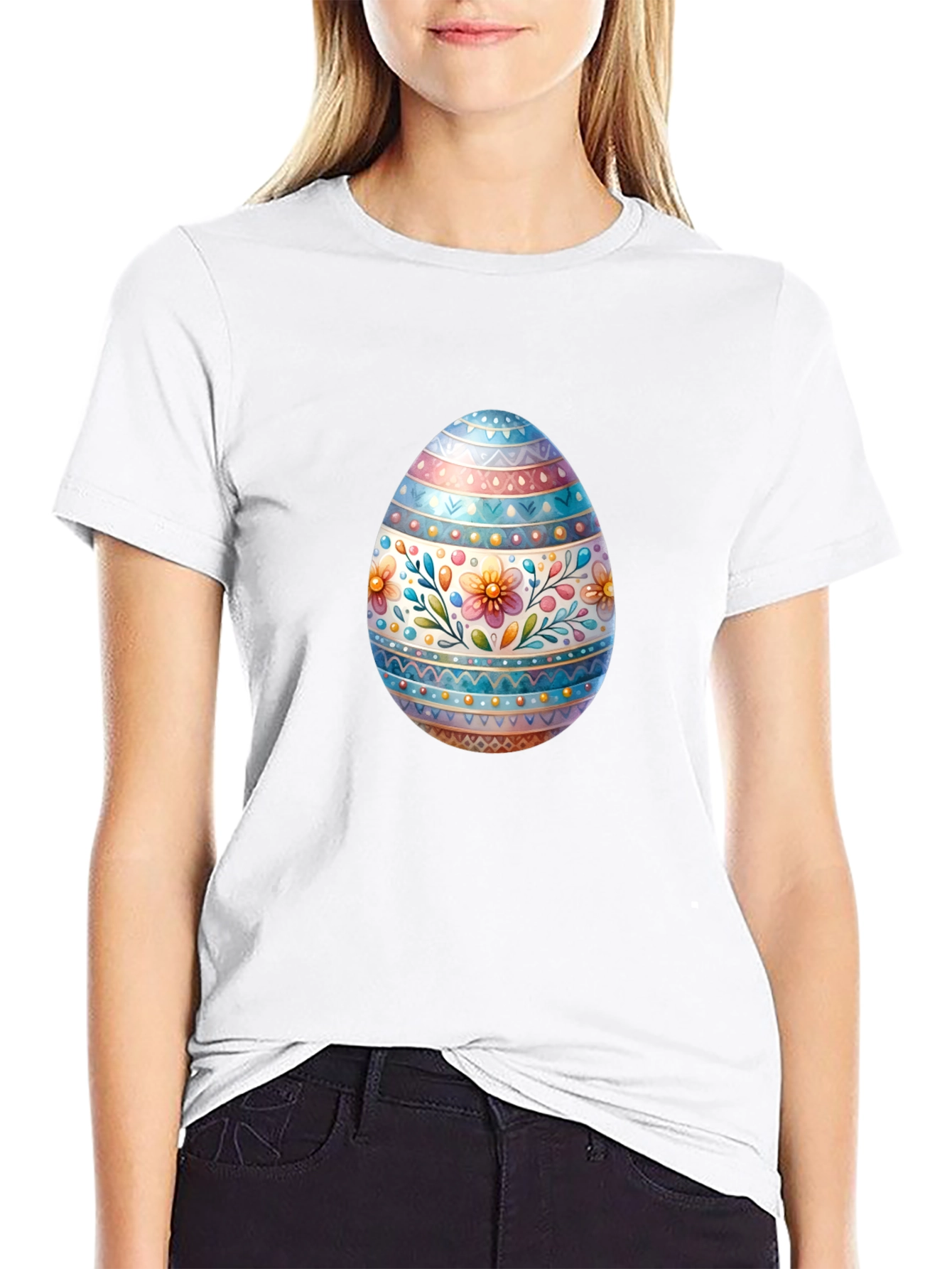Easter Egg Floral Graphic Tee - Black