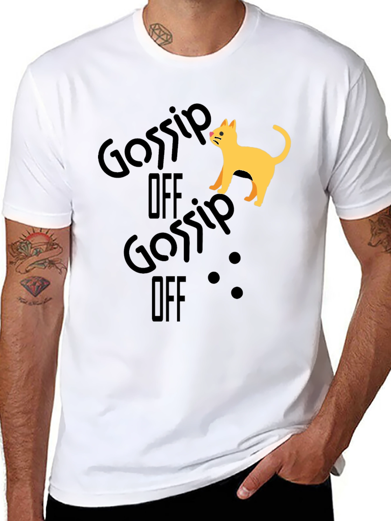 Gossip Off Cat Graphic Black T-Shirt