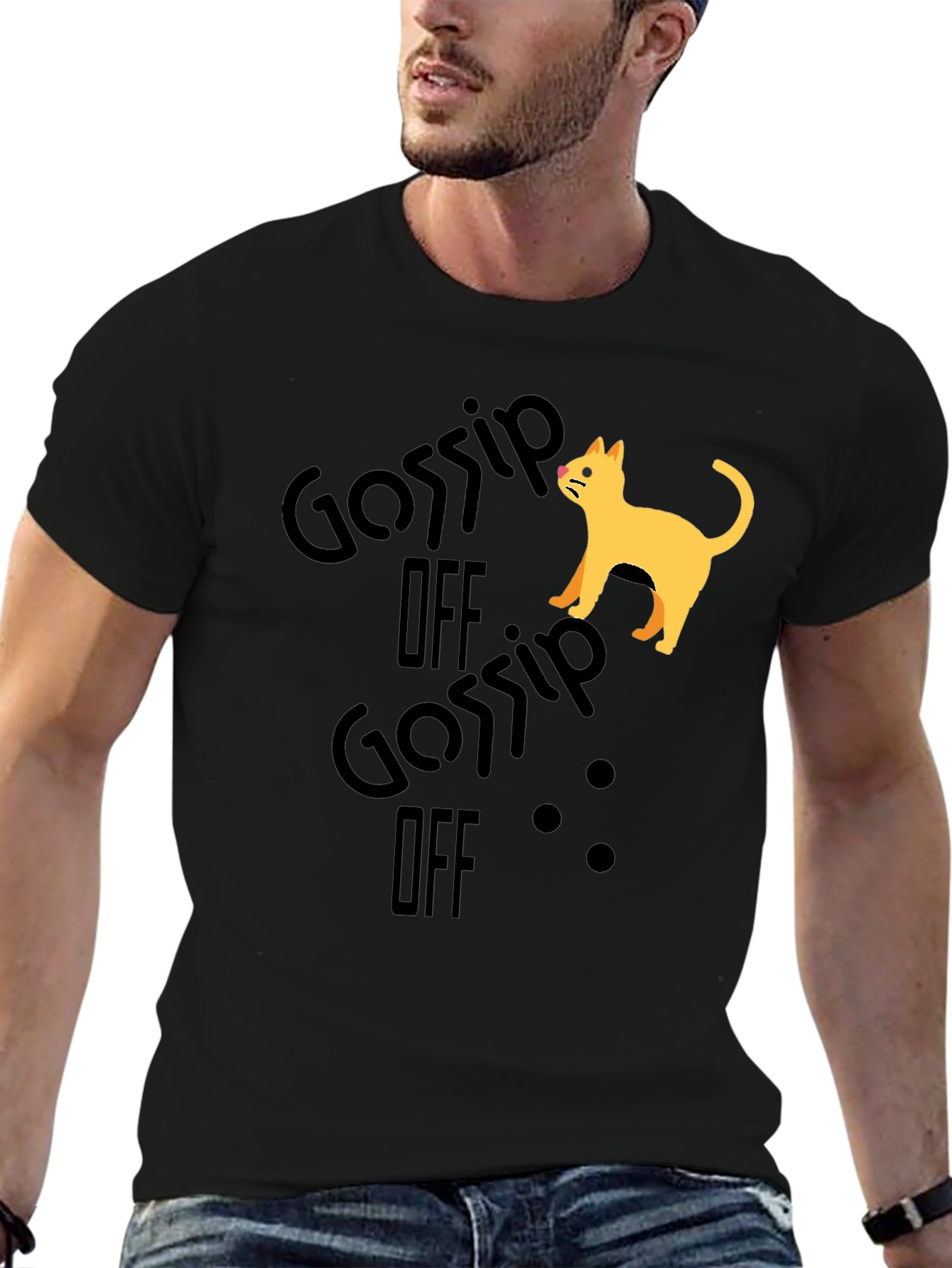 Gossip Off Cat Graphic Black T-Shirt