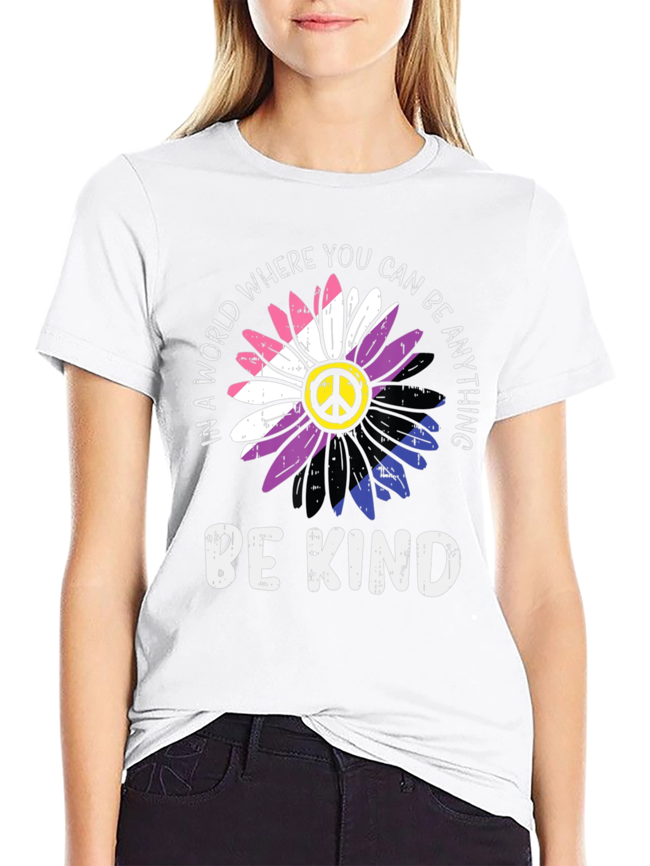 Be Kind T-Shirt - Peace Sign Flower Design