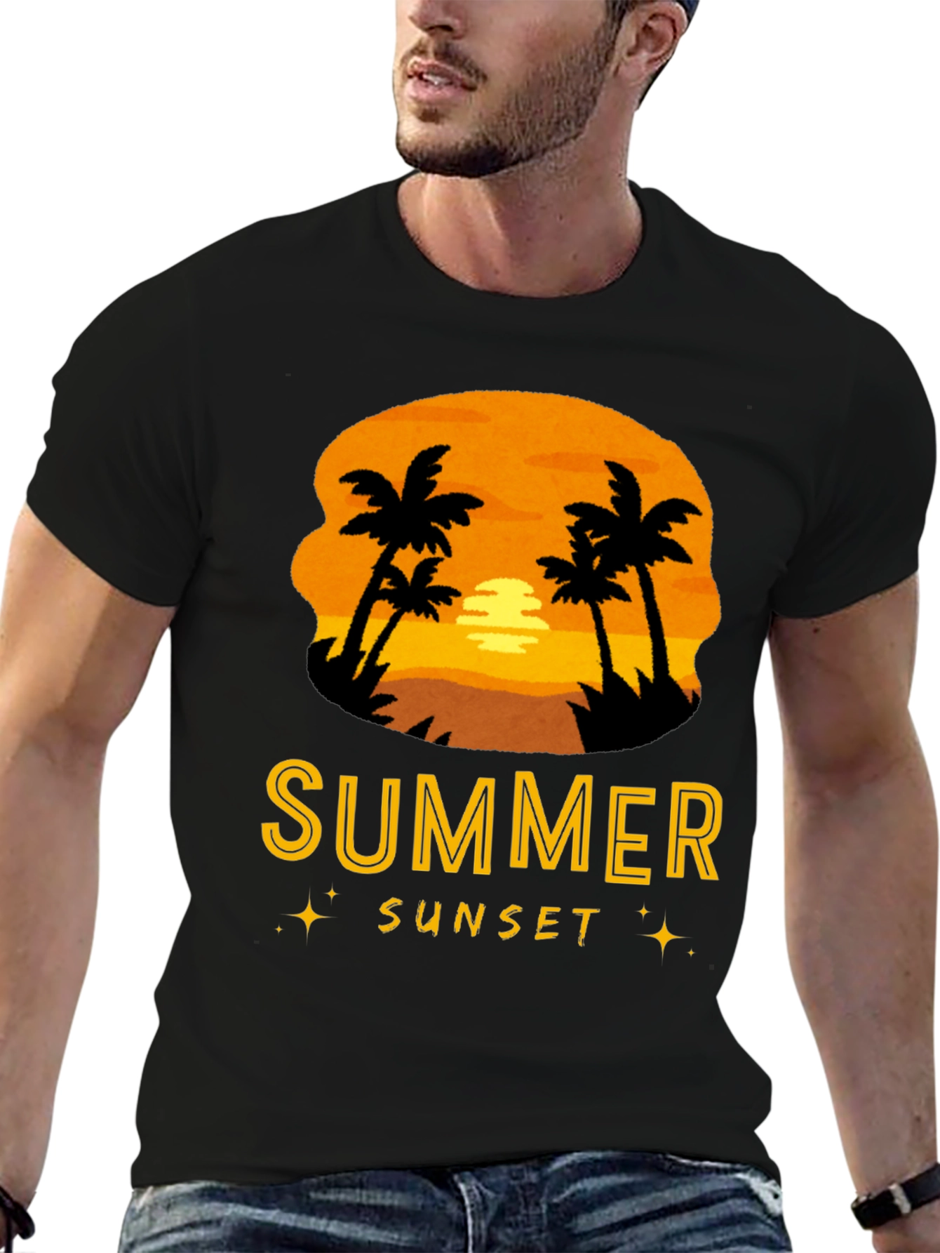 Summer Sunset Graphic T-Shirt - Palm Tree Design