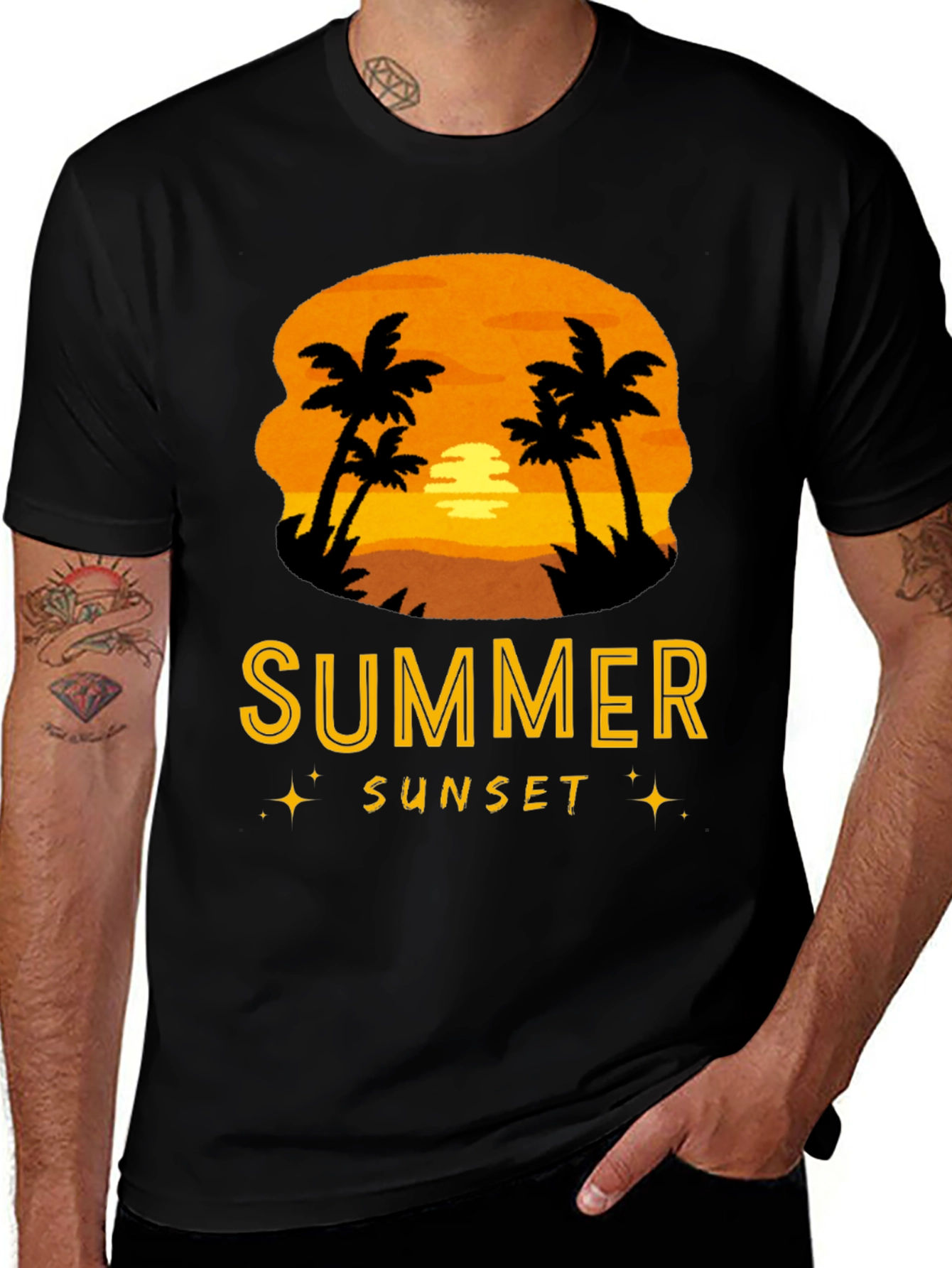 Summer Sunset Graphic T-Shirt - Palm Tree Design