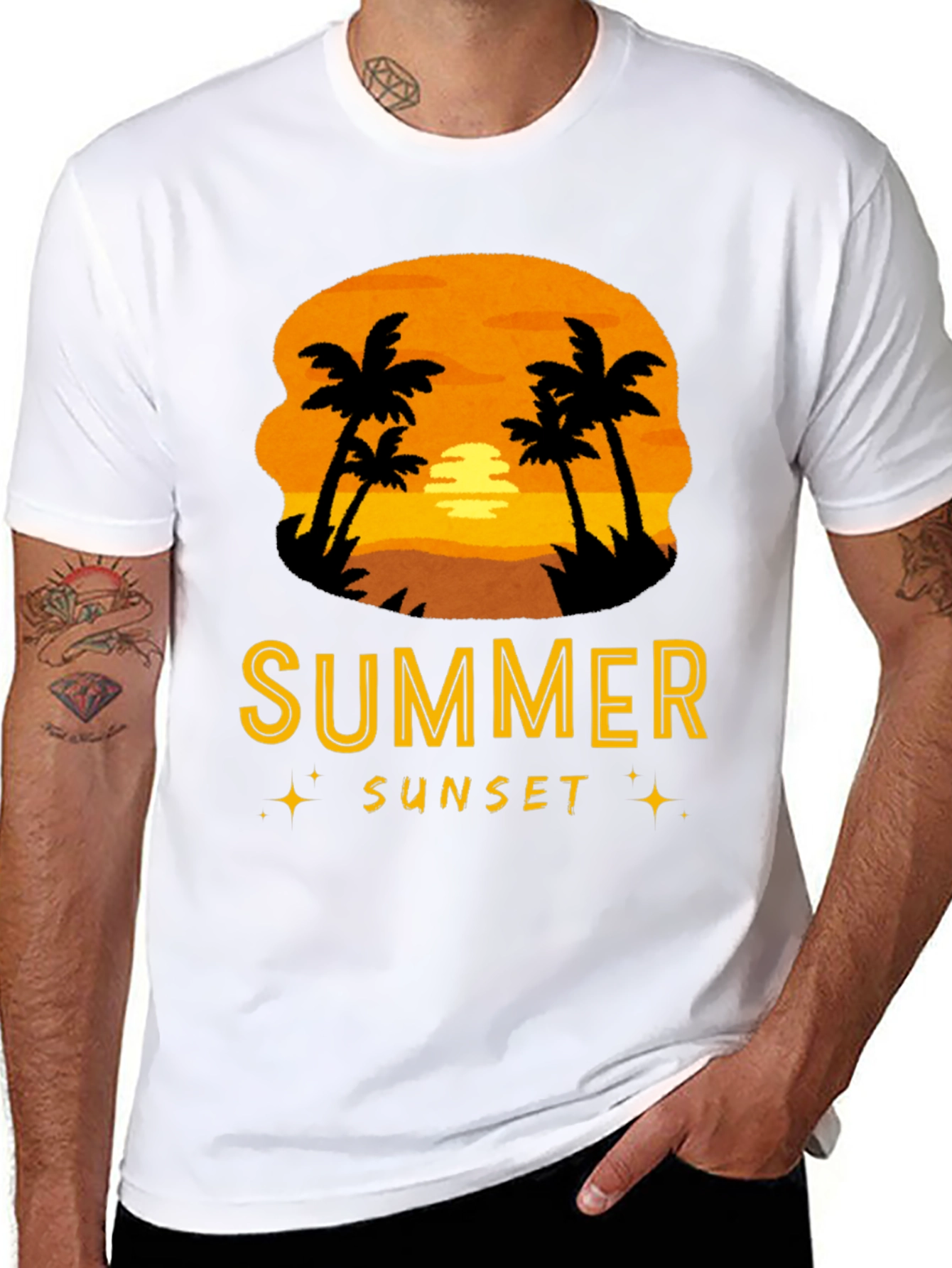 Summer Sunset Graphic T-Shirt - Palm Tree Design