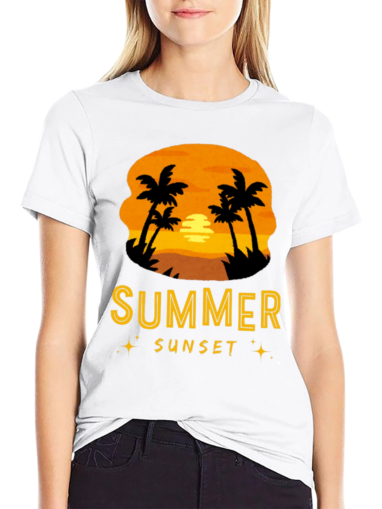 Summer Sunset Graphic T-Shirt - Palm Tree Design
