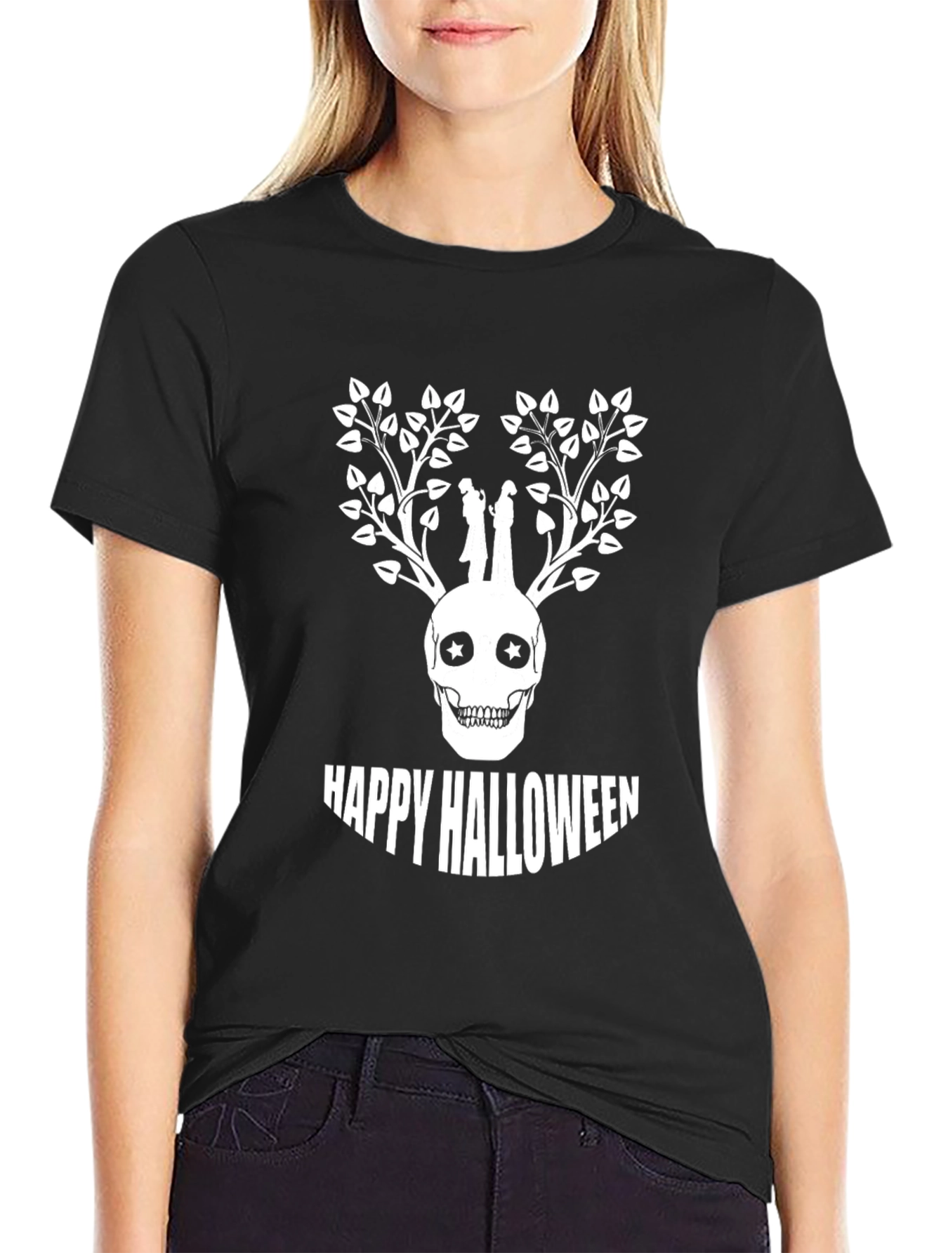 Happy Halloween Skull Tree Graphic Tee