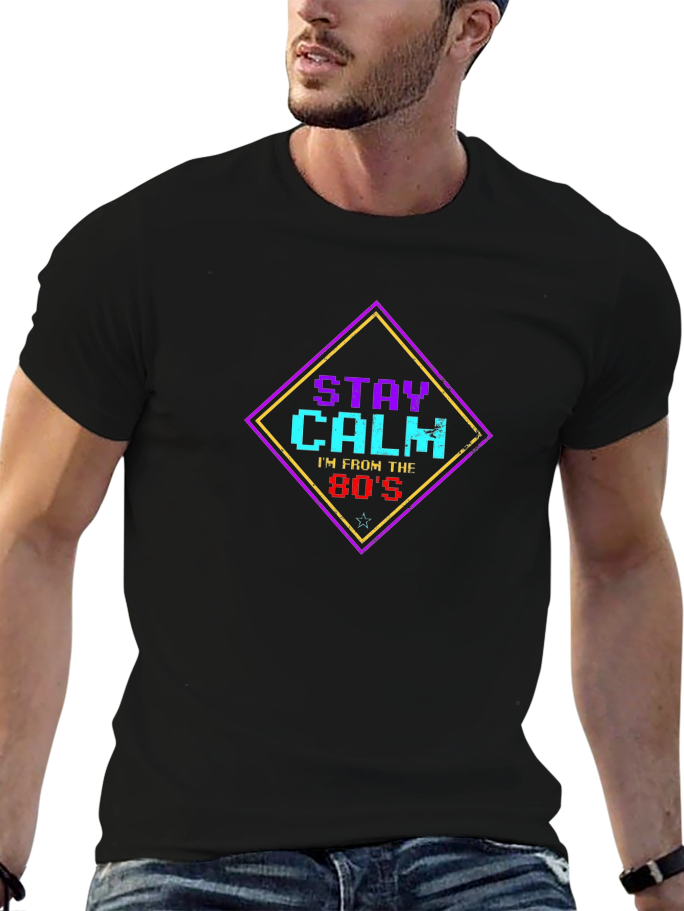 Stay Calm Im From The 80s Black Graphic Tee