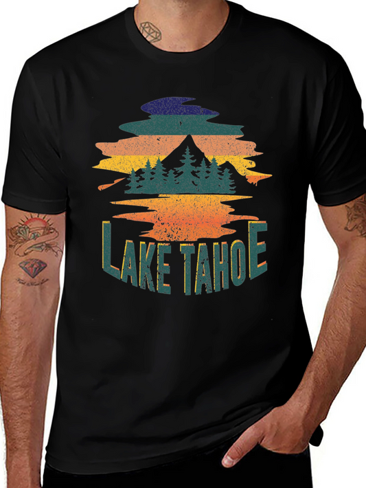 Lake Tahoe Retro Graphic Tee - Mountain & Trees Design