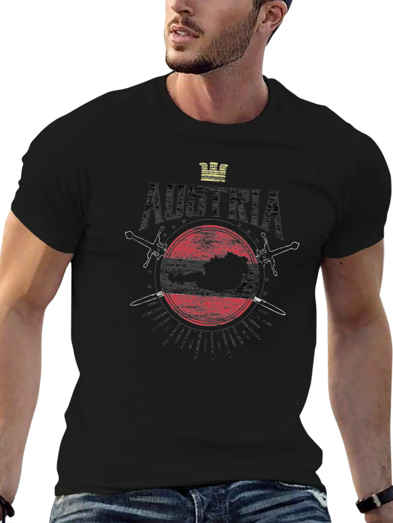 Austria Flag Graphic Black T-Shirt