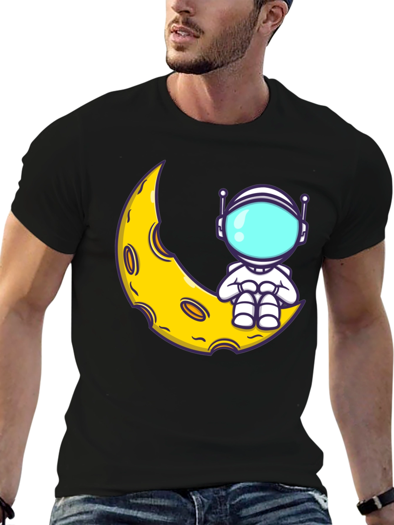 Astronaut Moon Graphic T-Shirt - Black