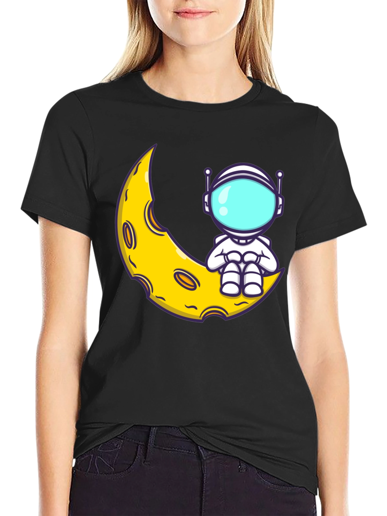 Astronaut Moon Graphic T-Shirt - Black